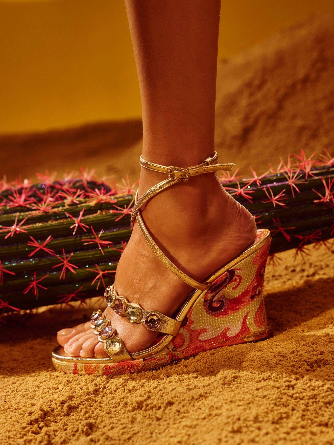 River Island TDH Gem Detail Wedge Sandals - Pink