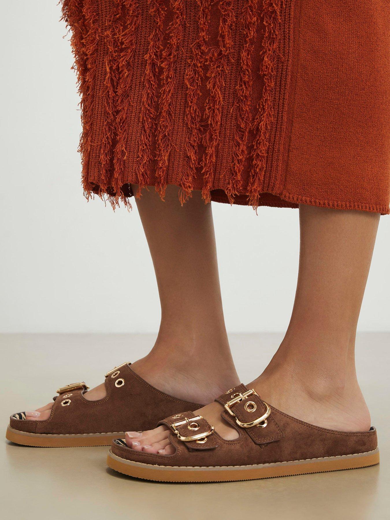 Image 1 of 6 of River Island Animal Double Strap Sandal - Brown