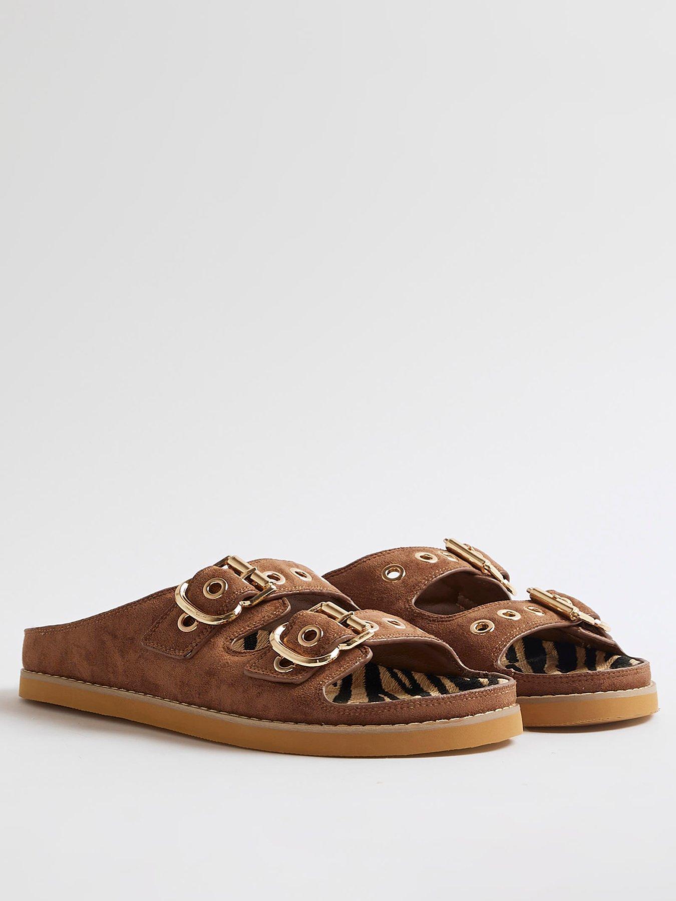 Image 3 of 6 of River Island Animal Double Strap Sandal - Brown