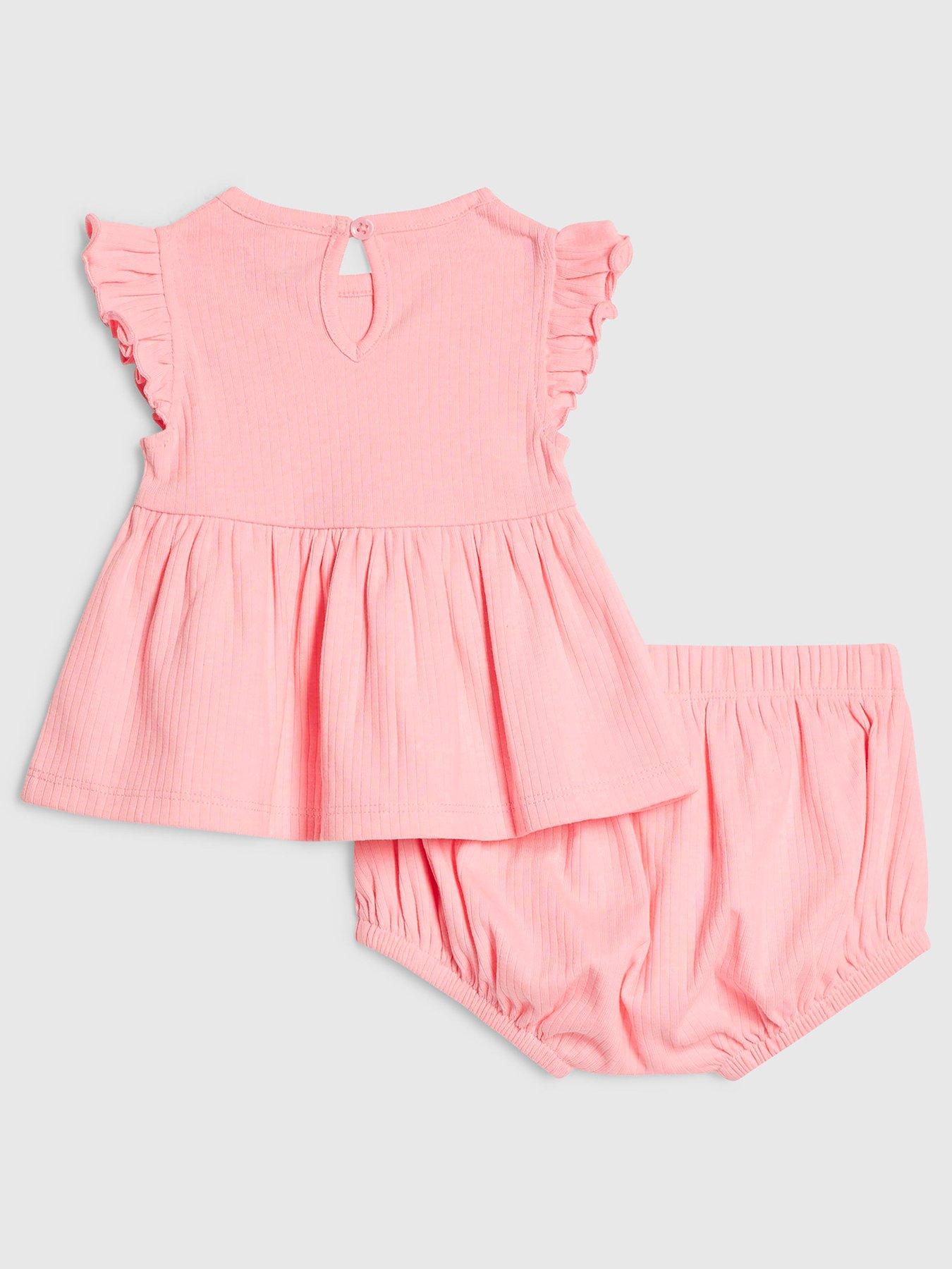 Image 2 of 5 of River Island Baby Girls Bow Peplum Ribbed T-Shirt Set - Pink