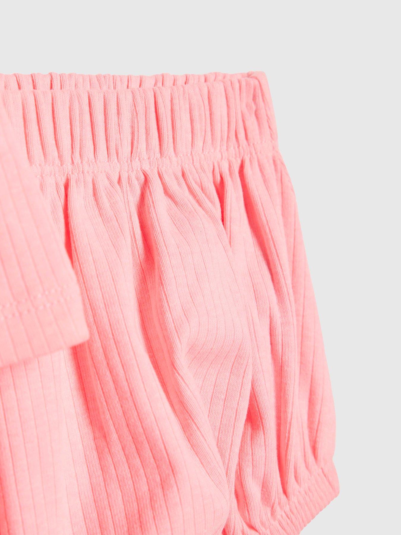 Image 4 of 5 of River Island Baby Girls Bow Peplum Ribbed T-Shirt Set - Pink