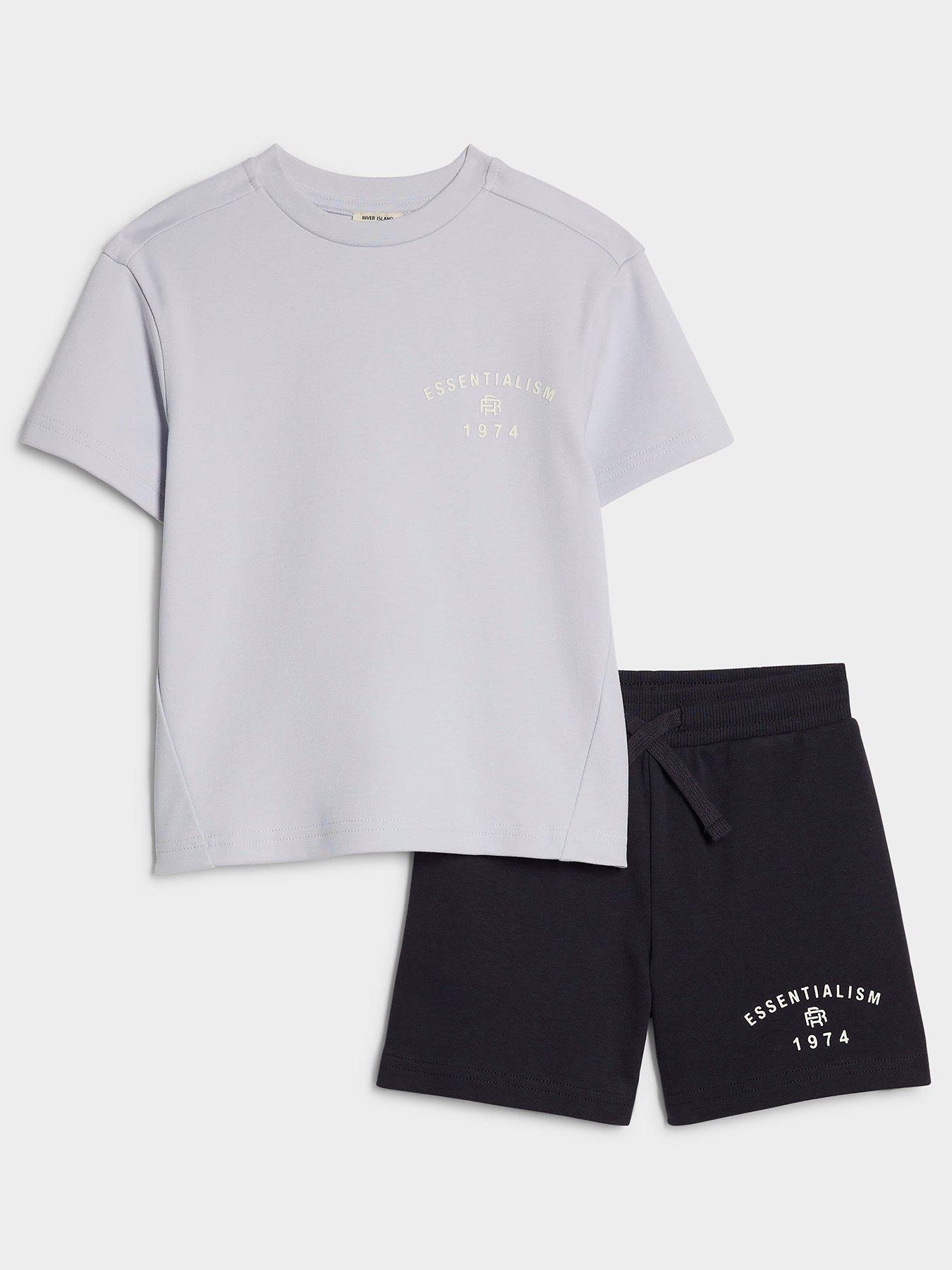 River Island Mini Boys Essentialism T-Shirt  &  Shorts Set - Light Blue