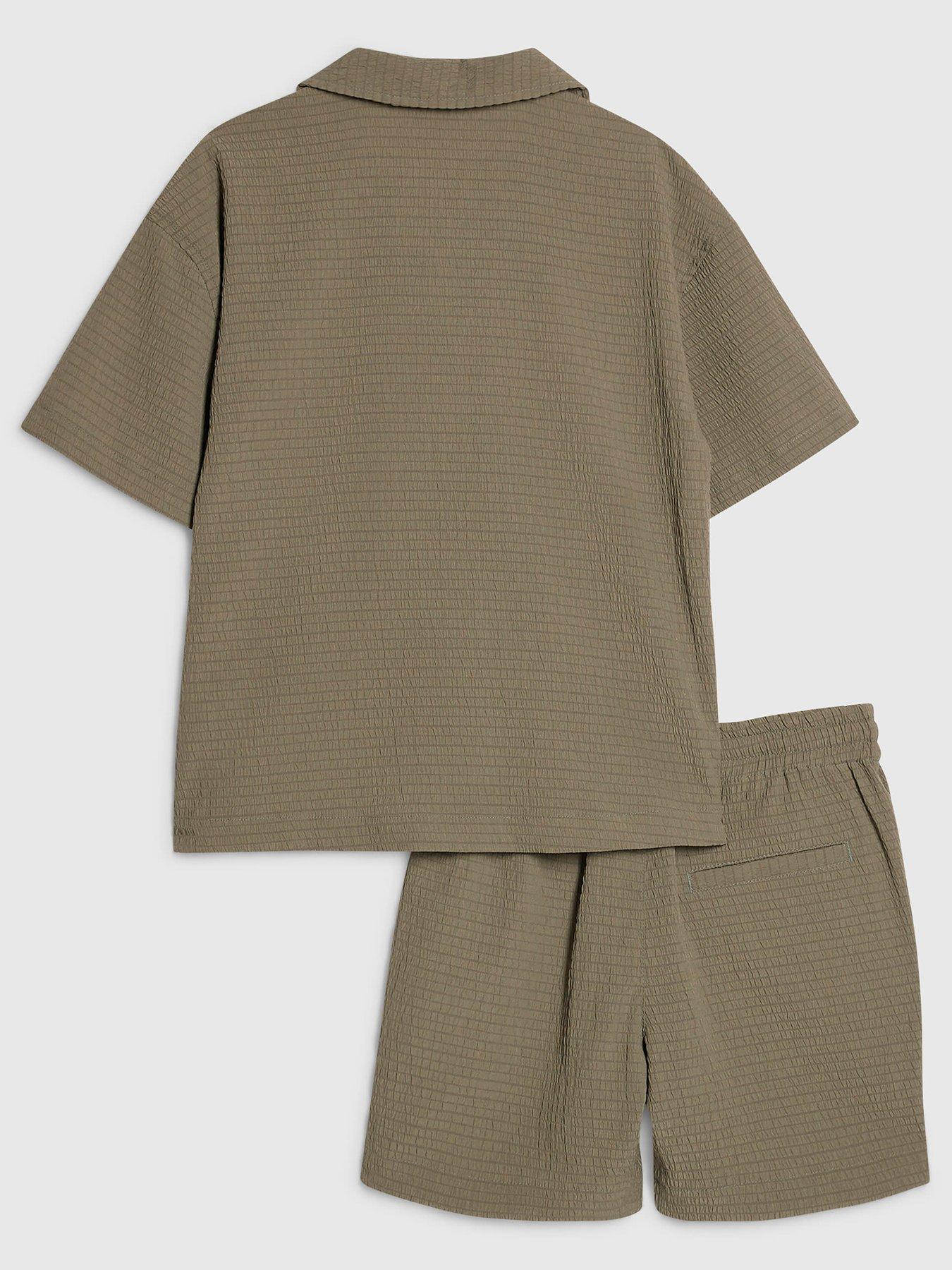 Image 2 of 5 of River Island Older Boys Textured Shirt Set - Dark Khaki