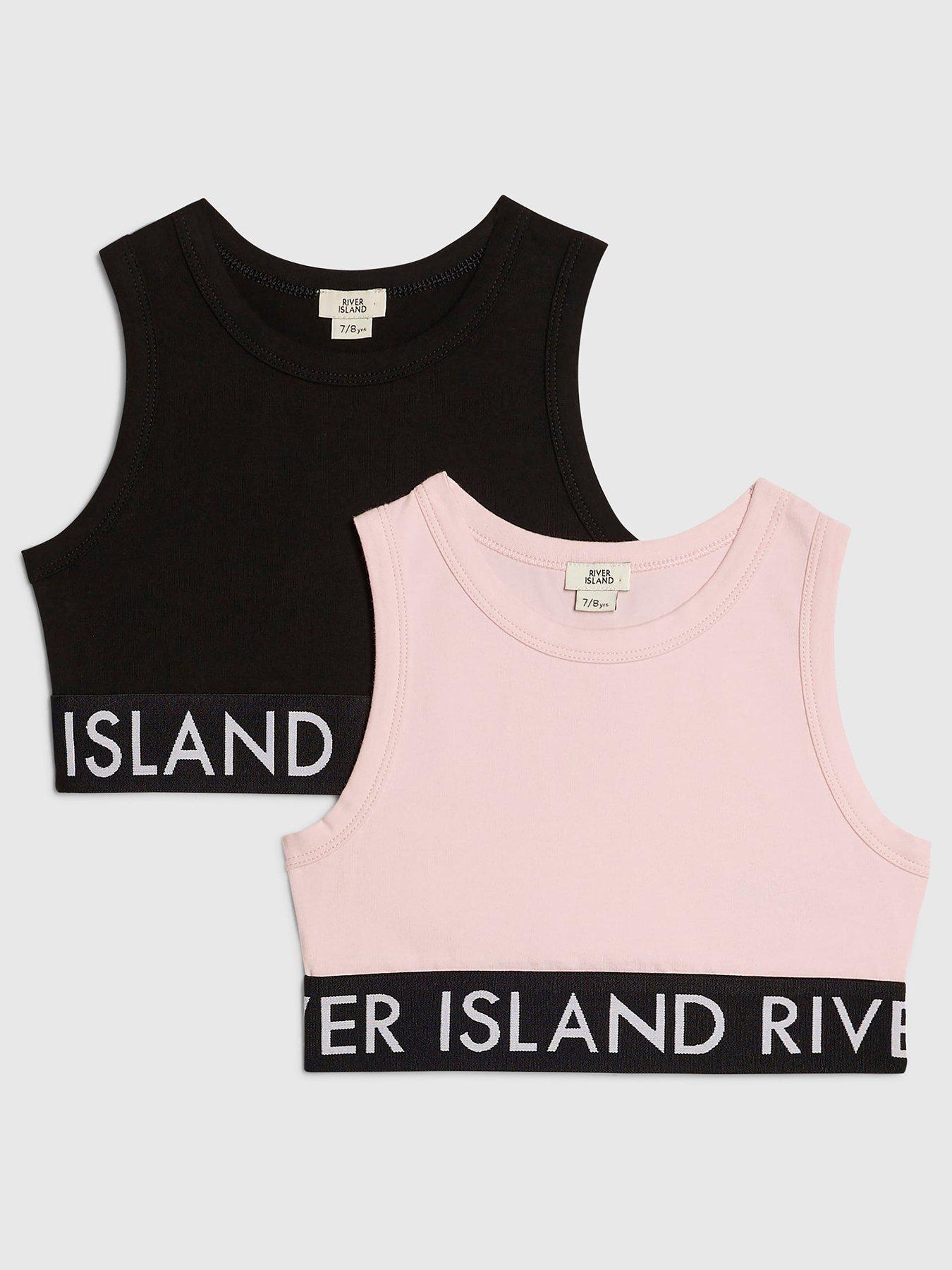 Image 1 of 4 of River Island Older Girls 2 Pack Tank Tops - Black/Pink
