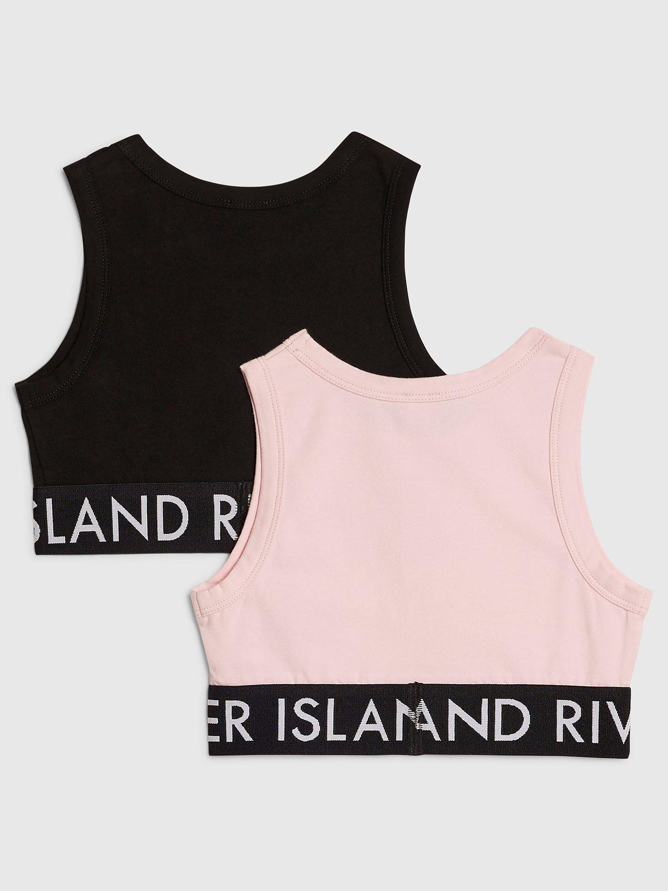 Image 2 of 4 of River Island Older Girls 2 Pack Tank Tops - Black/Pink