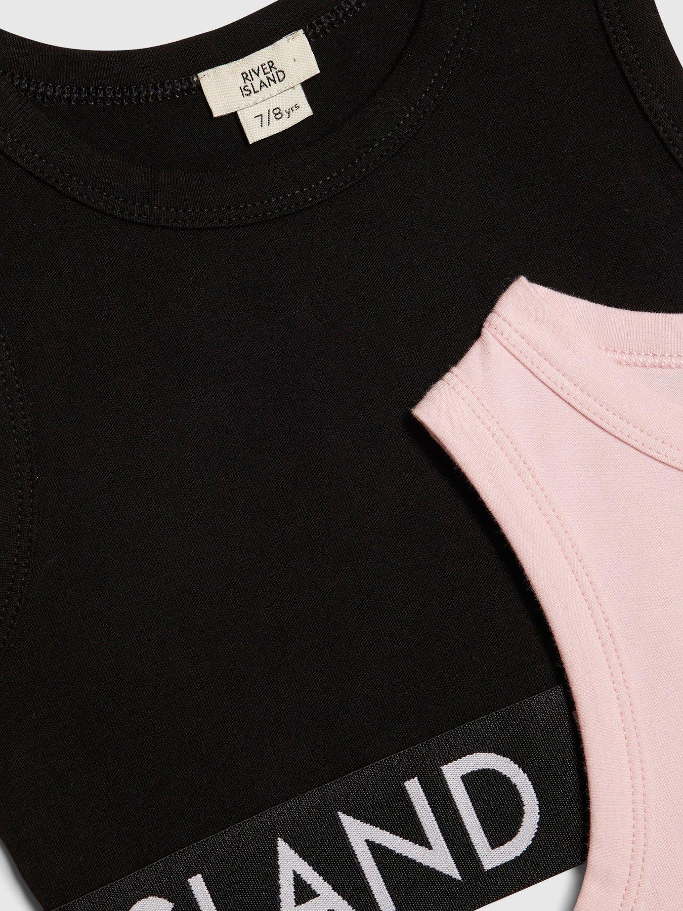 Image 4 of 4 of River Island Older Girls 2 Pack Tank Tops - Black/Pink