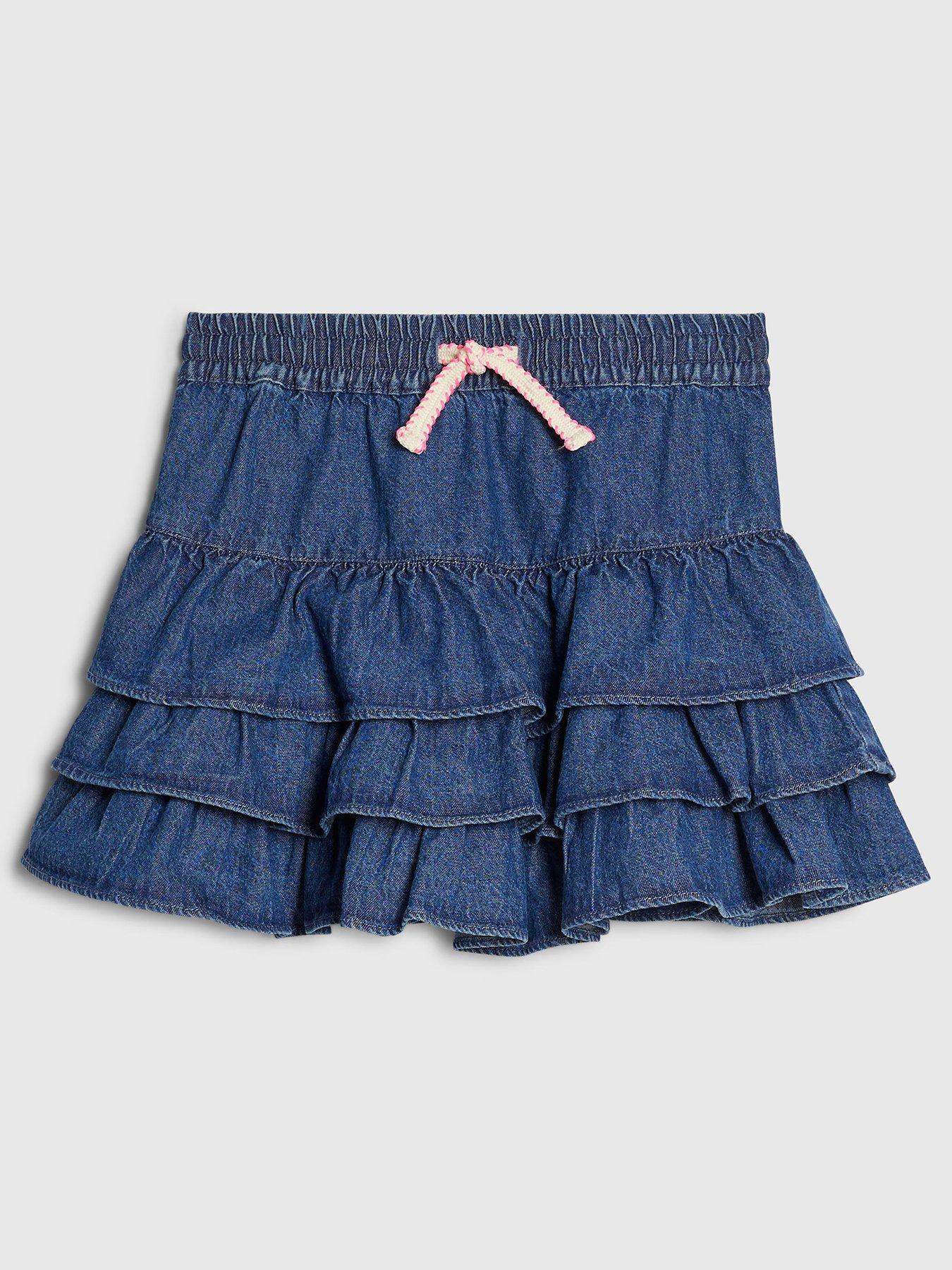 River Island Older Girls Denim Tiered Skirt - Blue