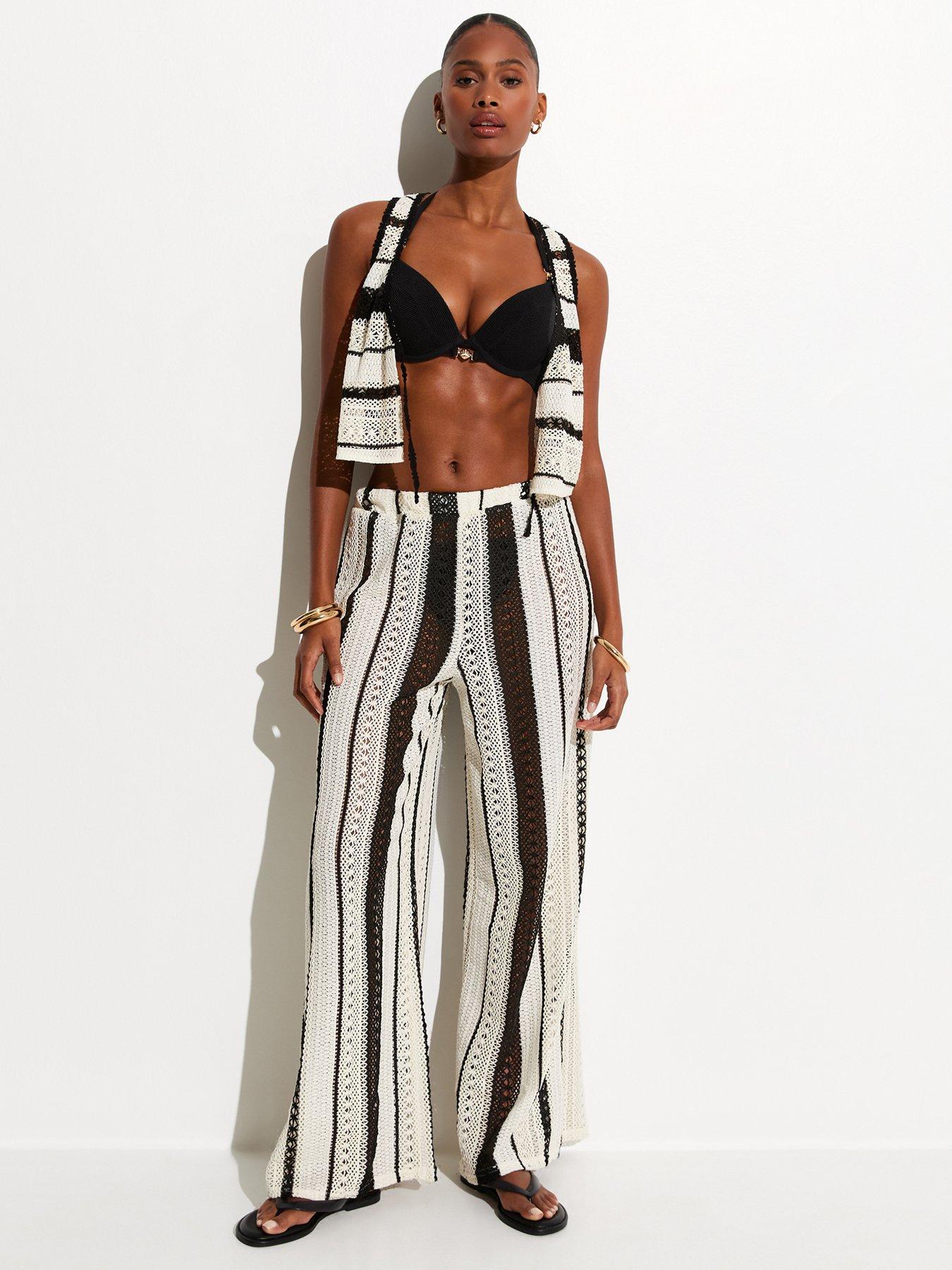 New Look Striped Crochet Beach Trousers - Cream