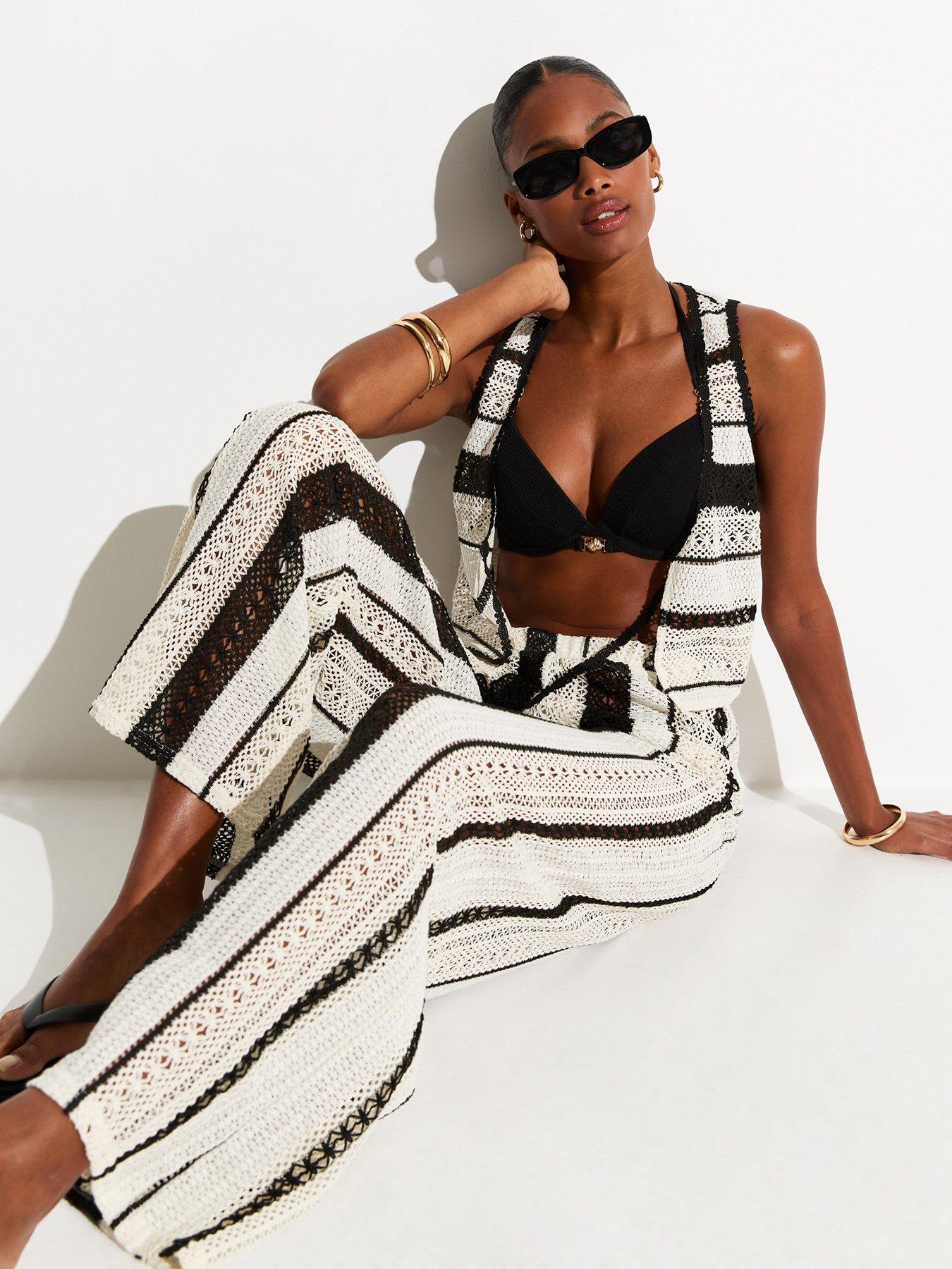 Image 3 of 5 of New Look Striped Crochet Beach Trousers - Cream