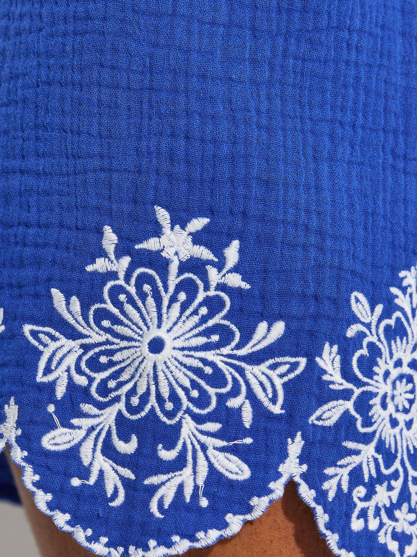 Image 6 of 6 of New Look Embroidered Beach Shorts - Blue