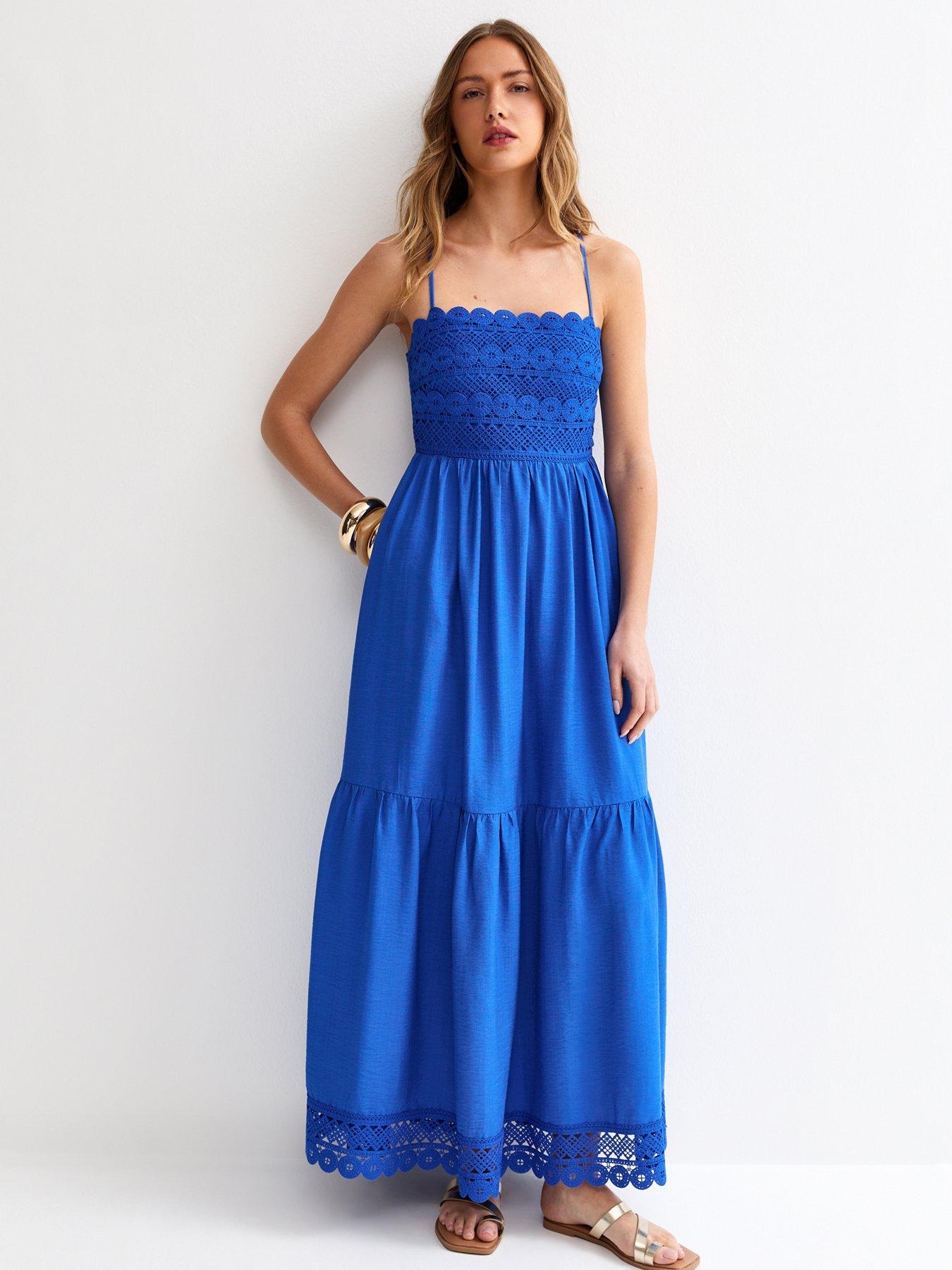 Image 1 of 5 of New Look Crochet Panel Beach Maxi Dress - Blue