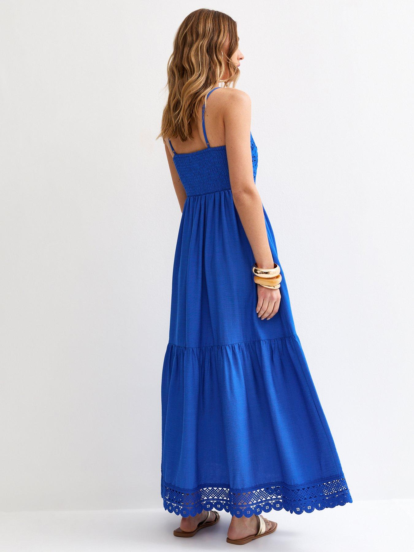 Image 2 of 5 of New Look Crochet Panel Beach Maxi Dress - Blue