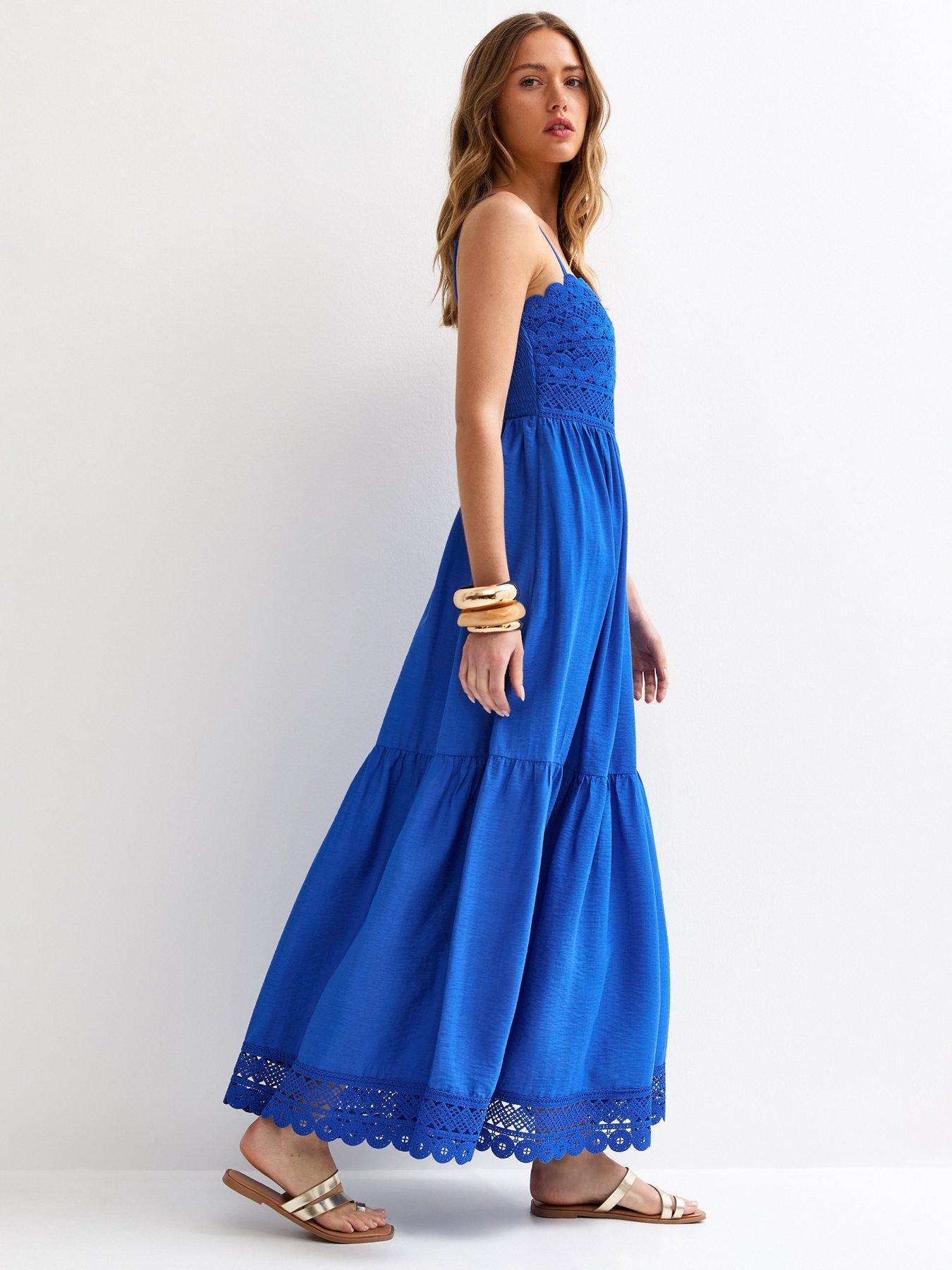 Image 3 of 5 of New Look Crochet Panel Beach Maxi Dress - Blue
