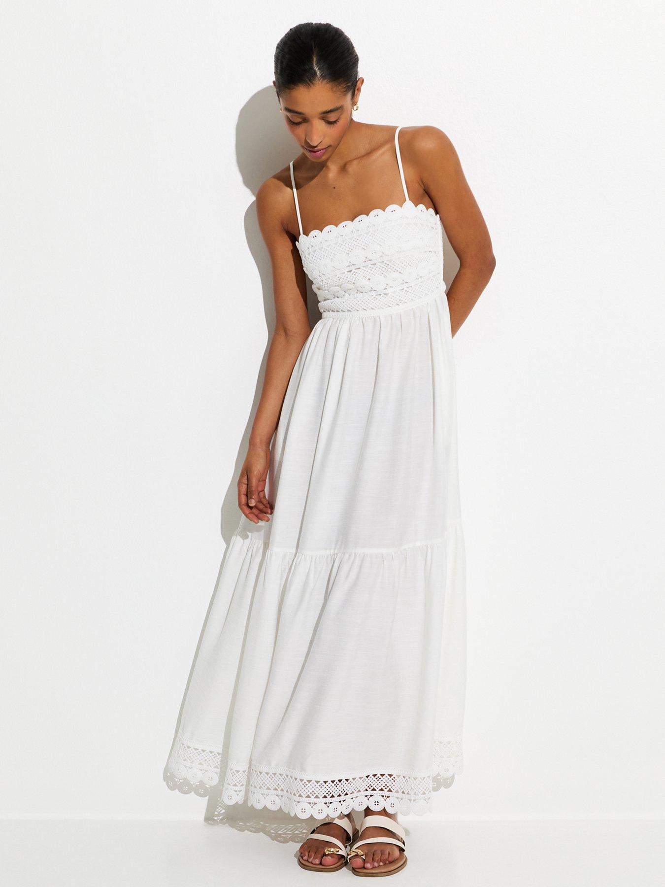 New Look Crochet Panel Beach Maxi Dress - White