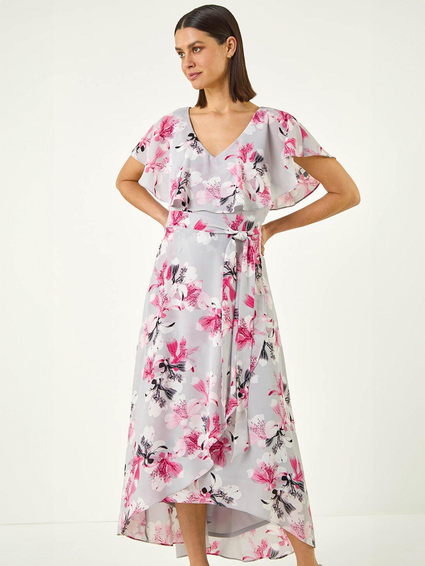 Image 1 of 5 of Roman Floral Frill Belted Wrap Dress