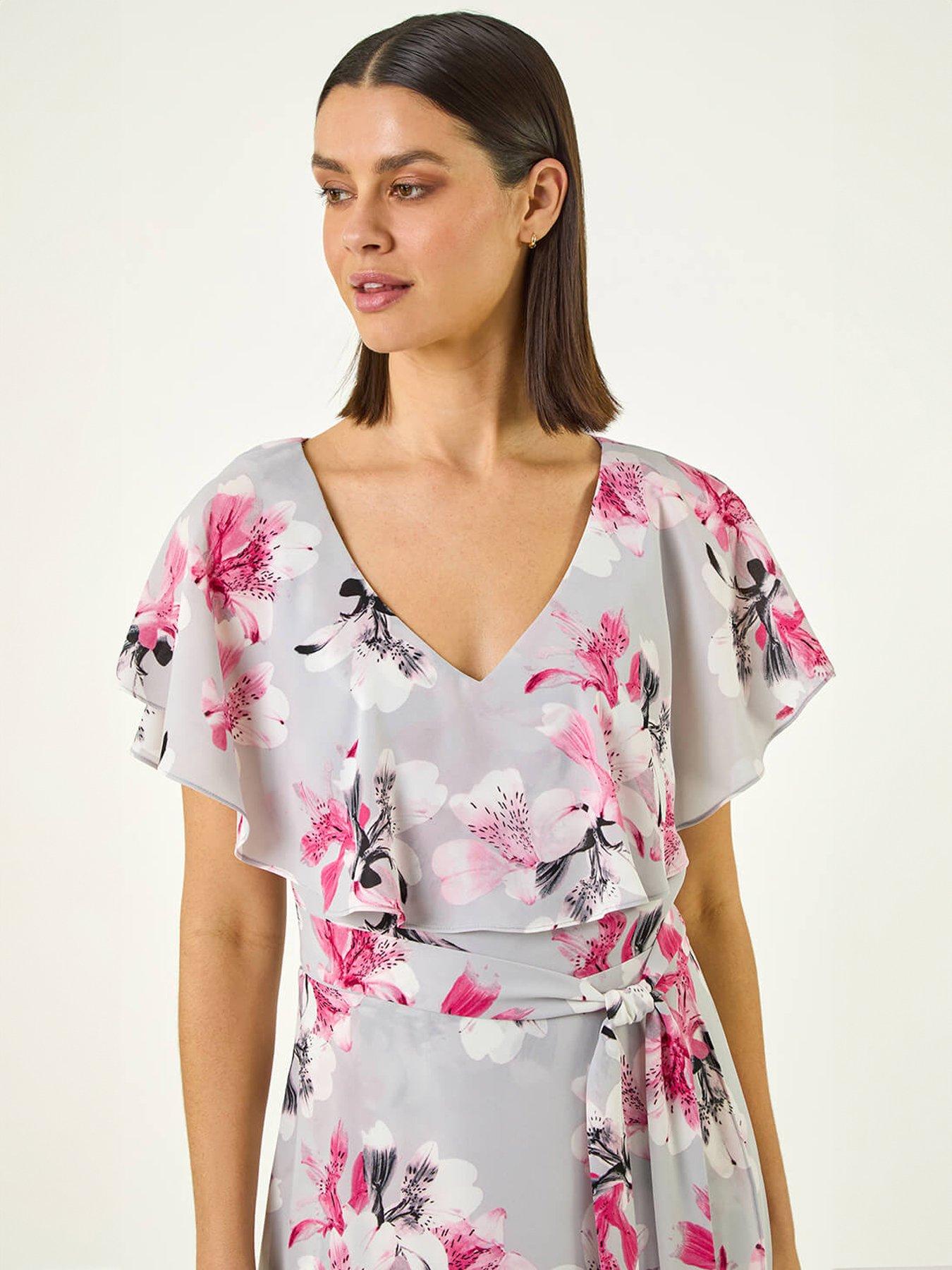 Image 4 of 5 of Roman Floral Frill Belted Wrap Dress