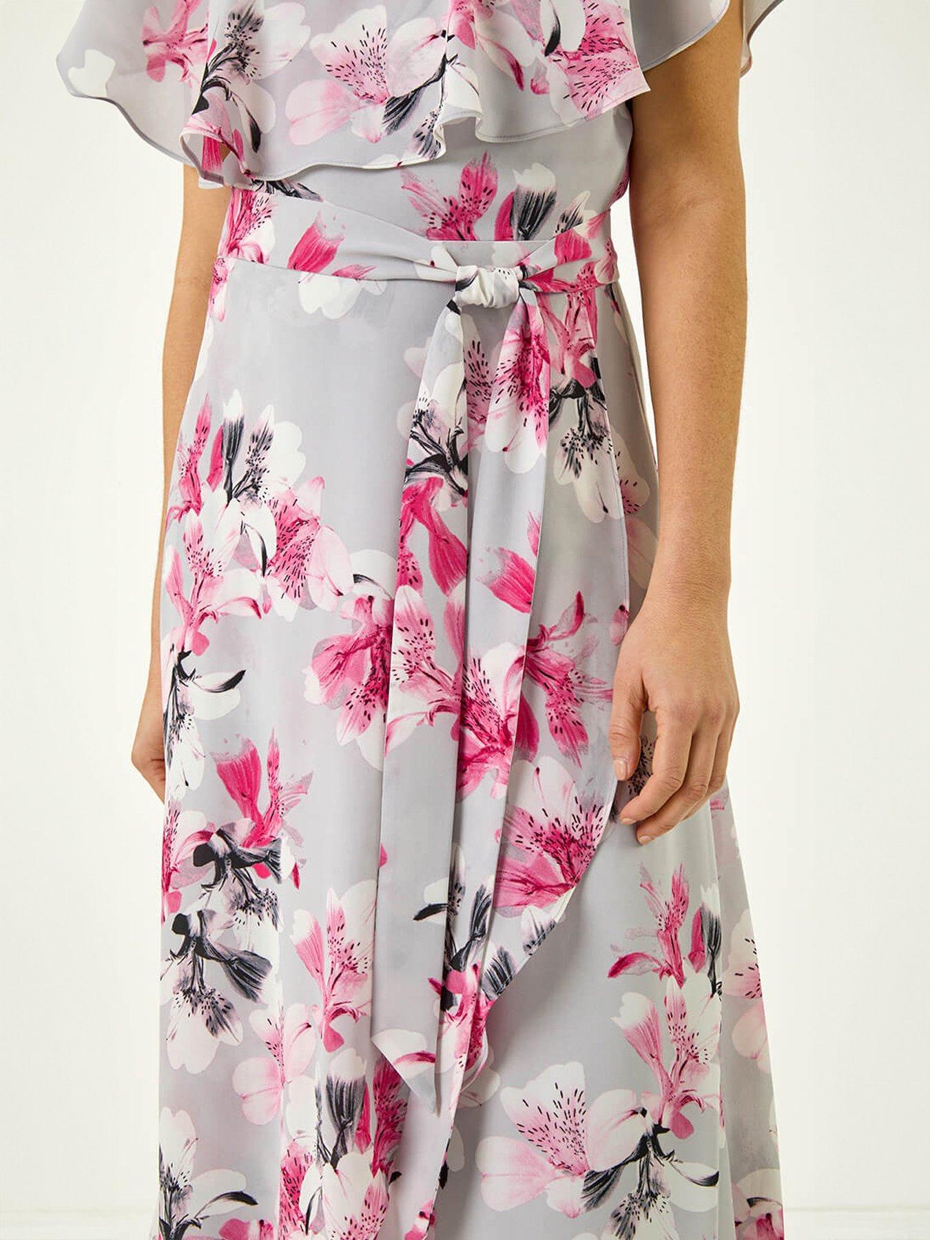 Image 5 of 5 of Roman Floral Frill Belted Wrap Dress