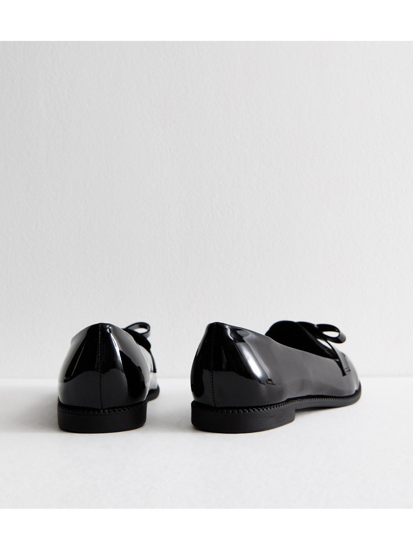 New Look Wide Fit Patent Faux Leather Bow Detail Loafers - Black ...