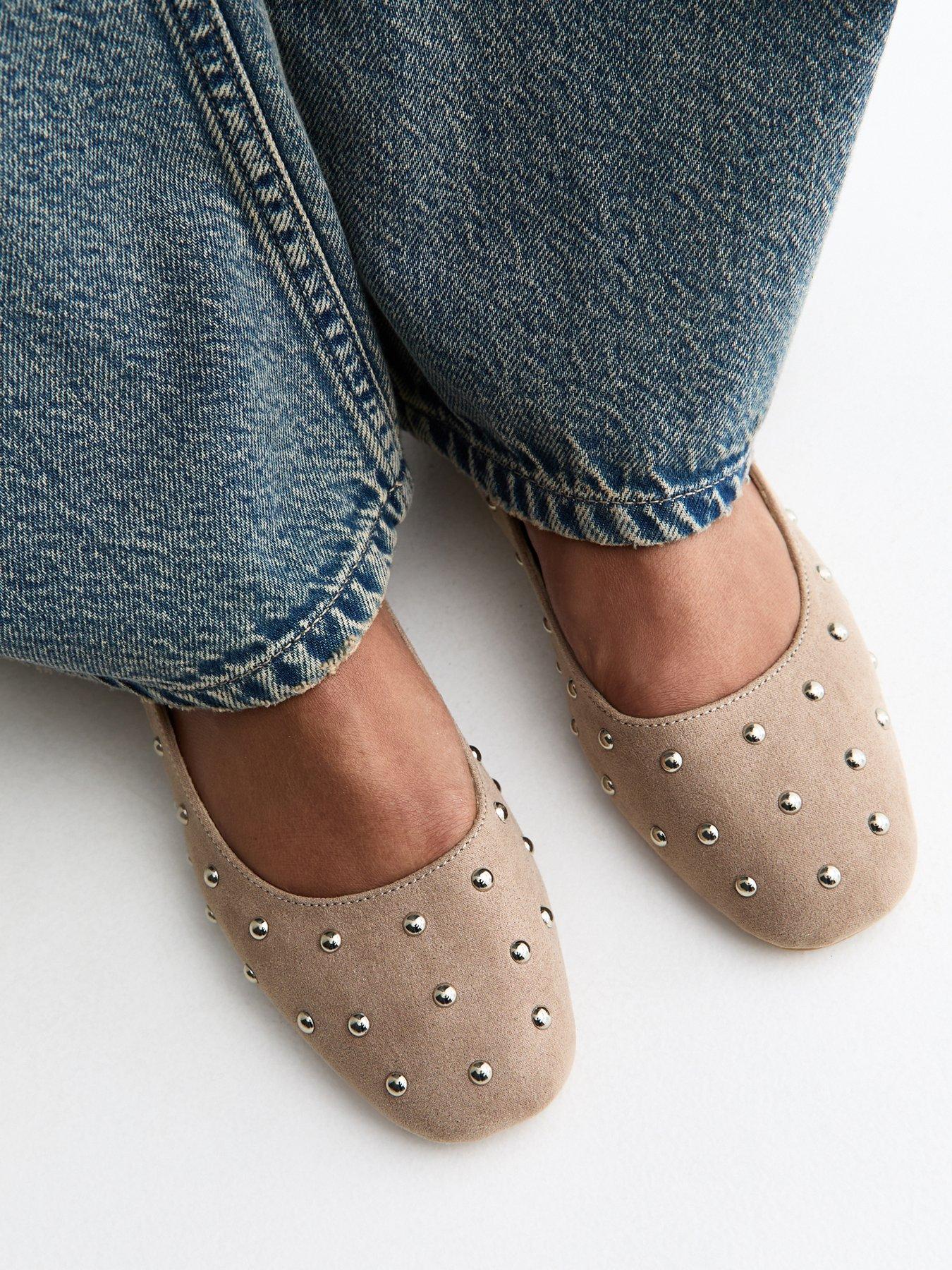 New Look Light Brown Faux Suede Studded Ballet Pumps