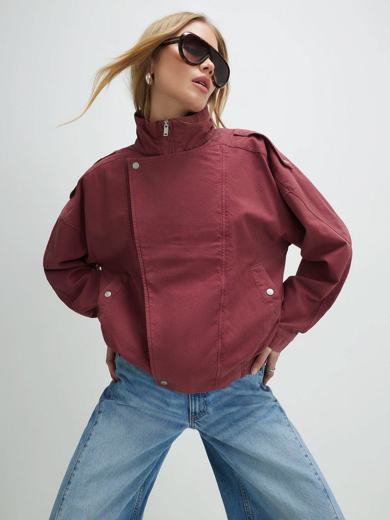 River Island Washed Funnel Bomber - Red