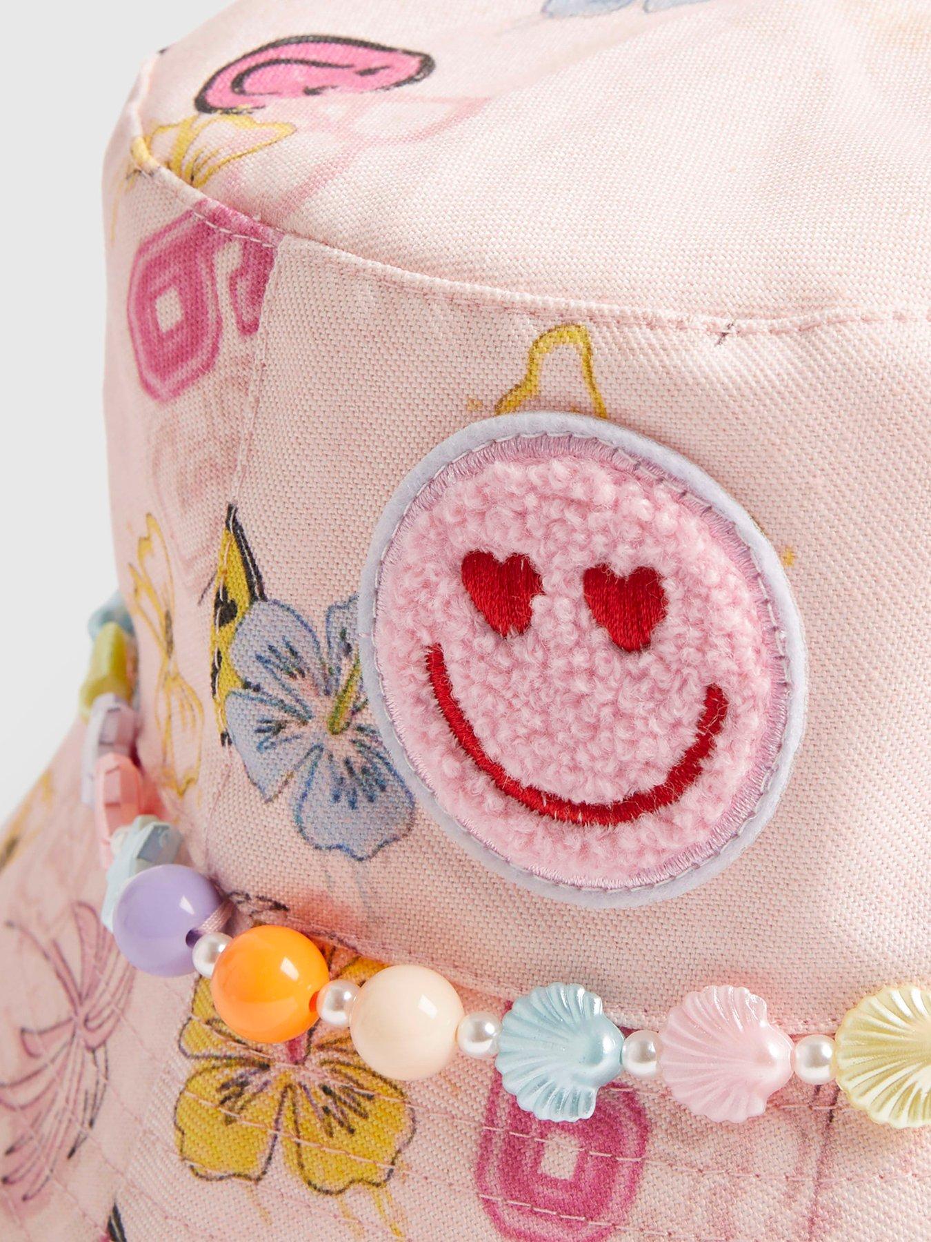 Image 3 of 4 of River Island Older Girls Graffiti Beaded Bucket Hat - Pink