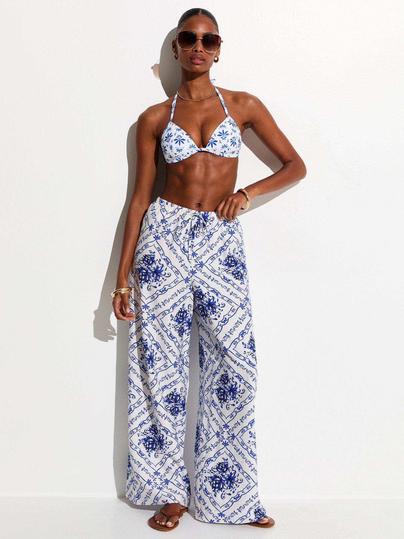 New Look Tile Pattern Beach Wide Leg Trousers - White