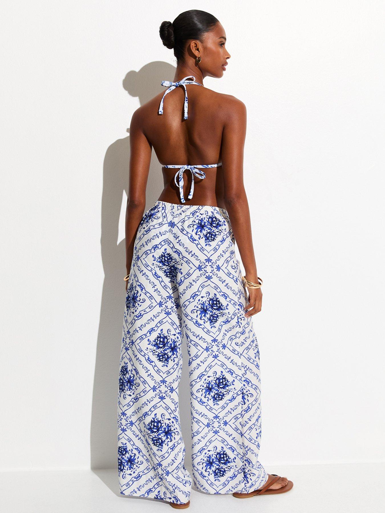Image 2 of 6 of New Look Tile Pattern Beach Wide Leg Trousers - White