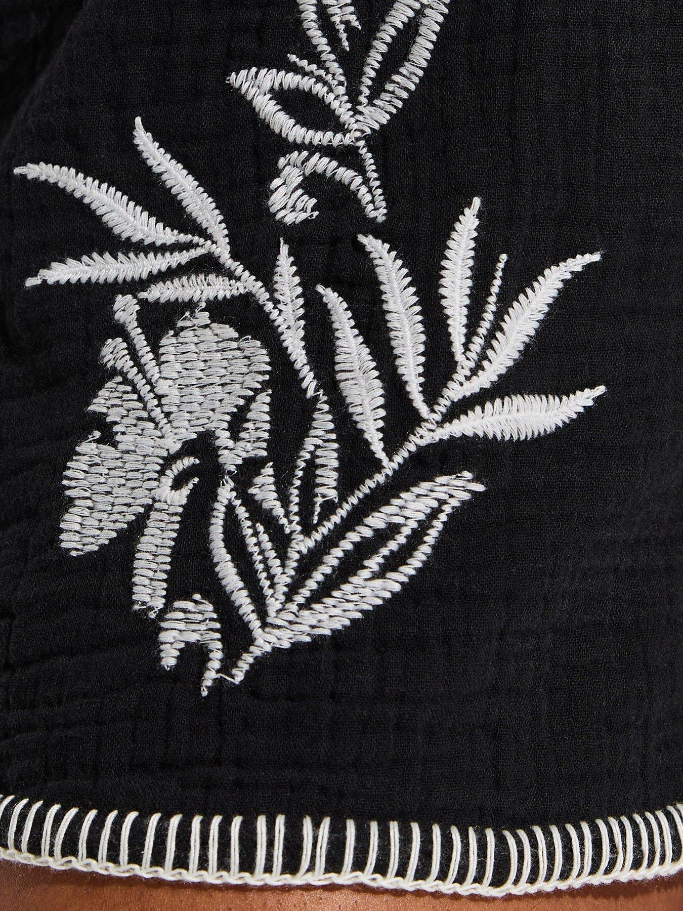 Image 5 of 5 of New Look Cotton Embroidered Floral Co-ord Beach Shorts - Black