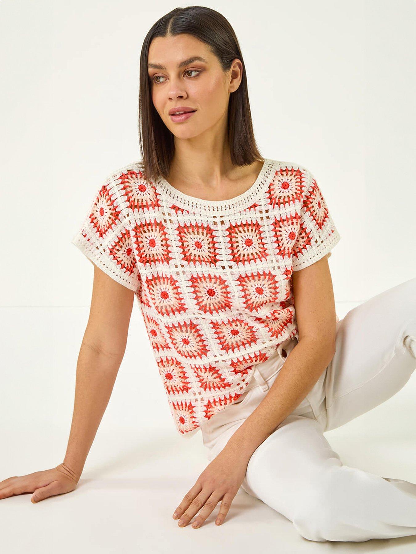 front image of roman-crochet-knit-tee