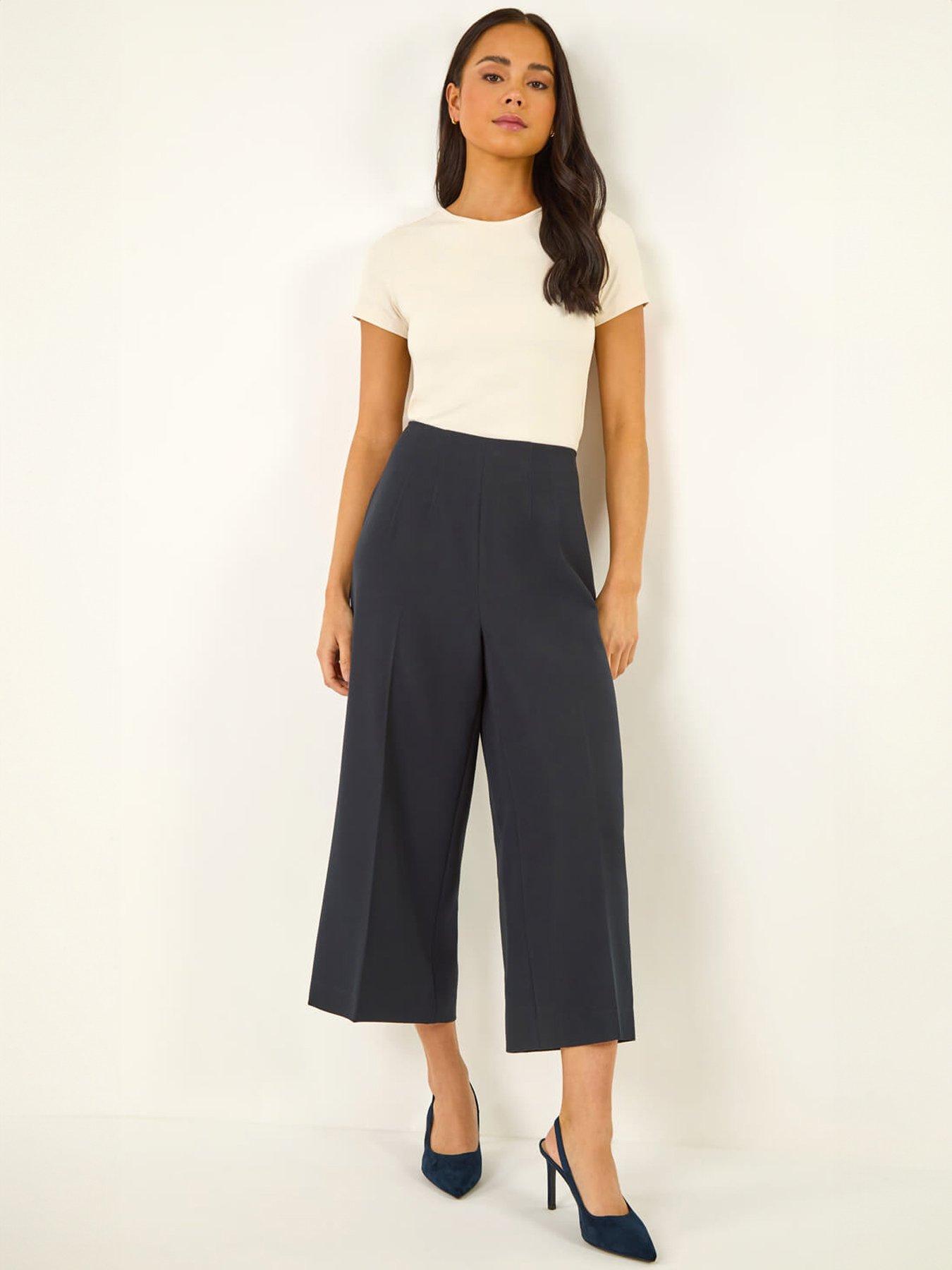 Image 4 of 5 of Roman Petite Cropped Wide Leg Stretch Trouser