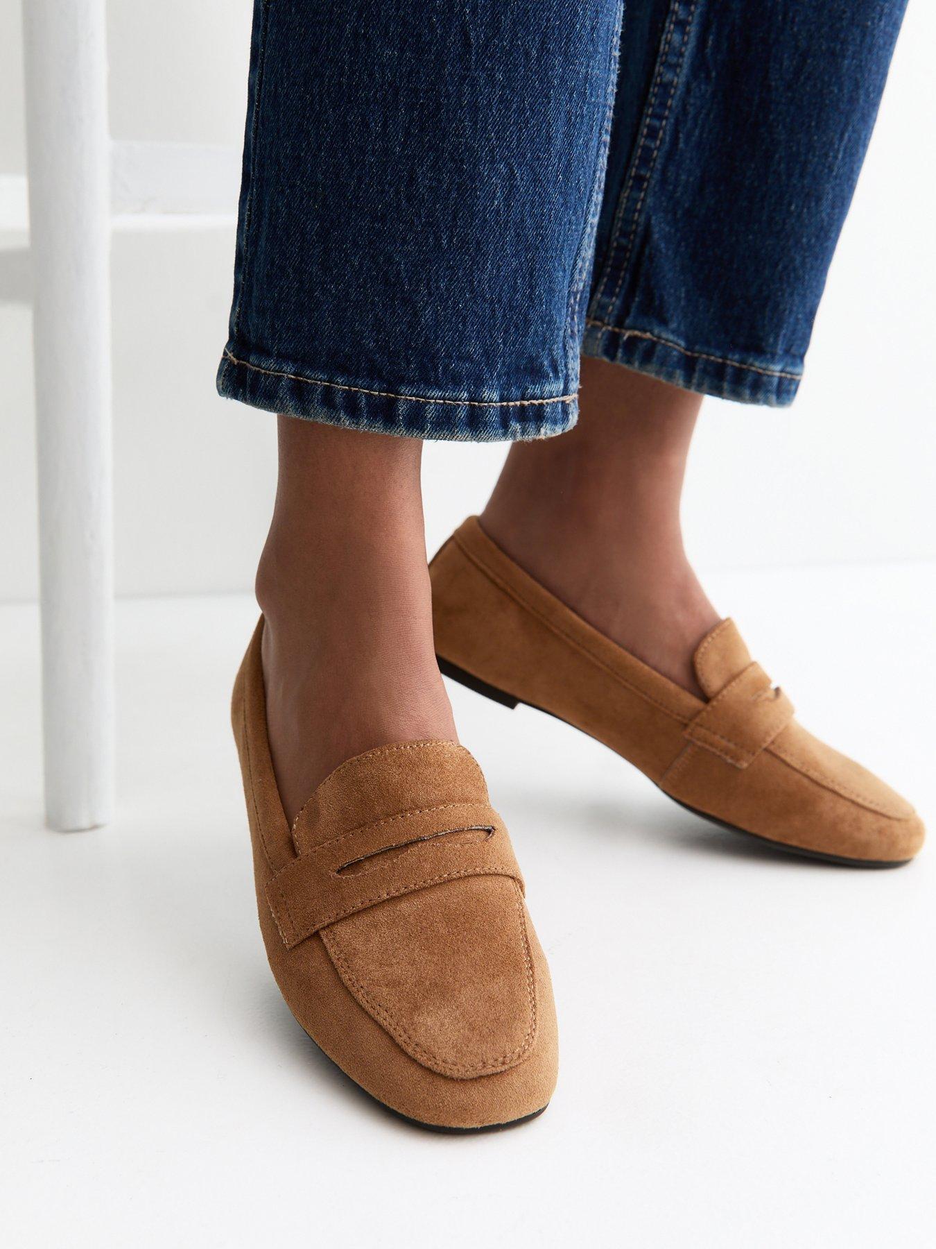 New Look Tan Faux Suede Flat Penny Loafers