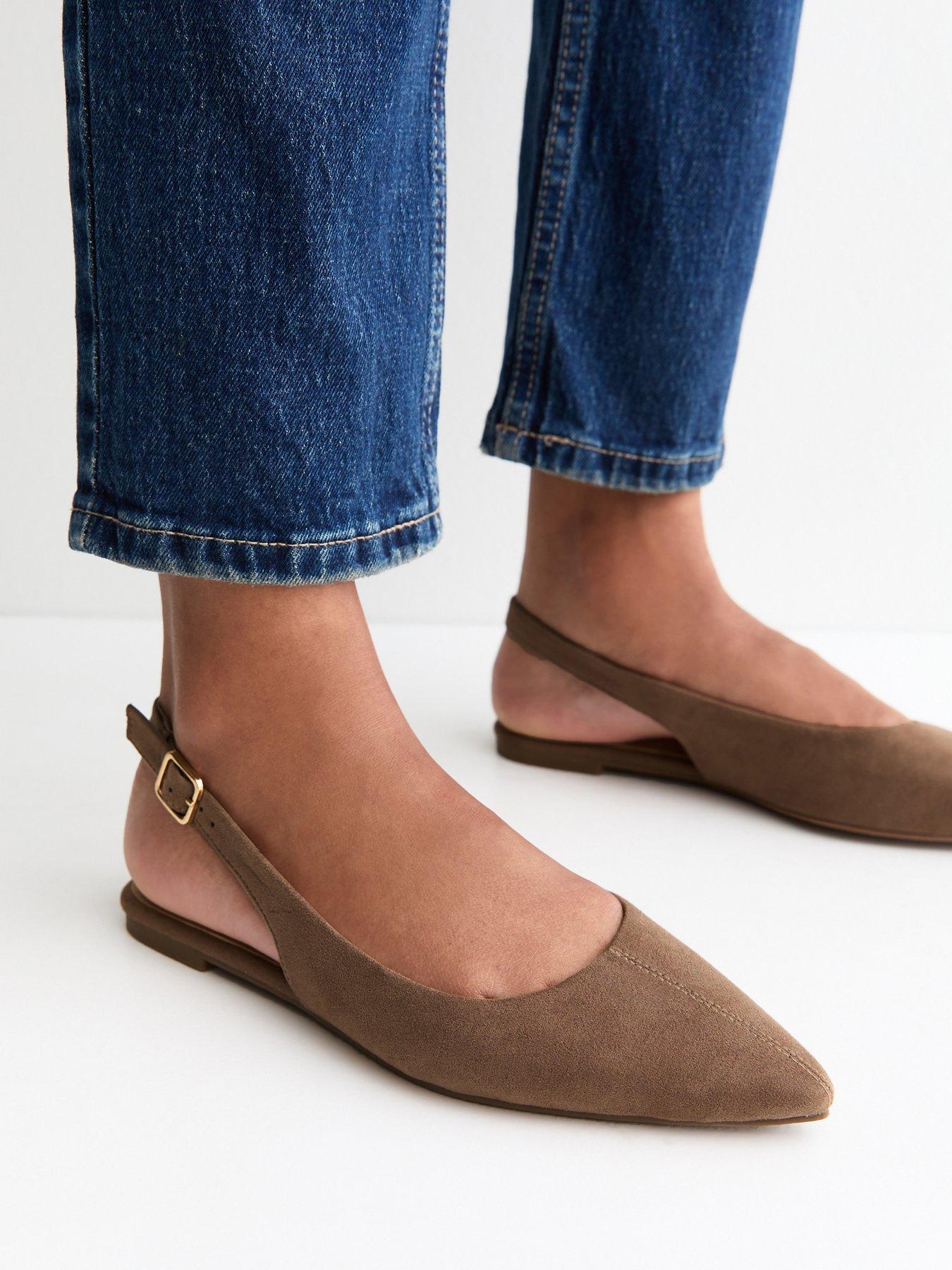 New Look Brown Faux Suede Pointed Slingback Flats