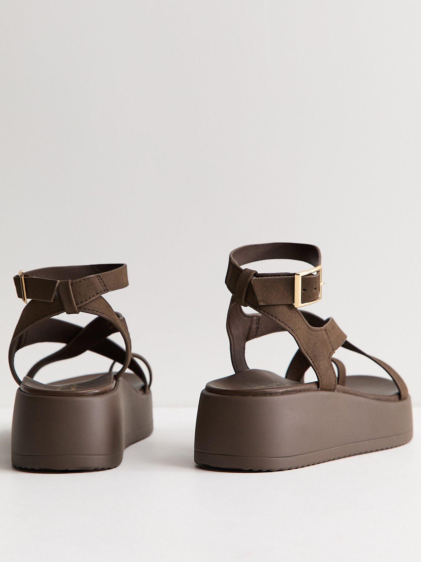 New Look Faux Suede Strappy Flatform Sandals - Brown | Littlewoods