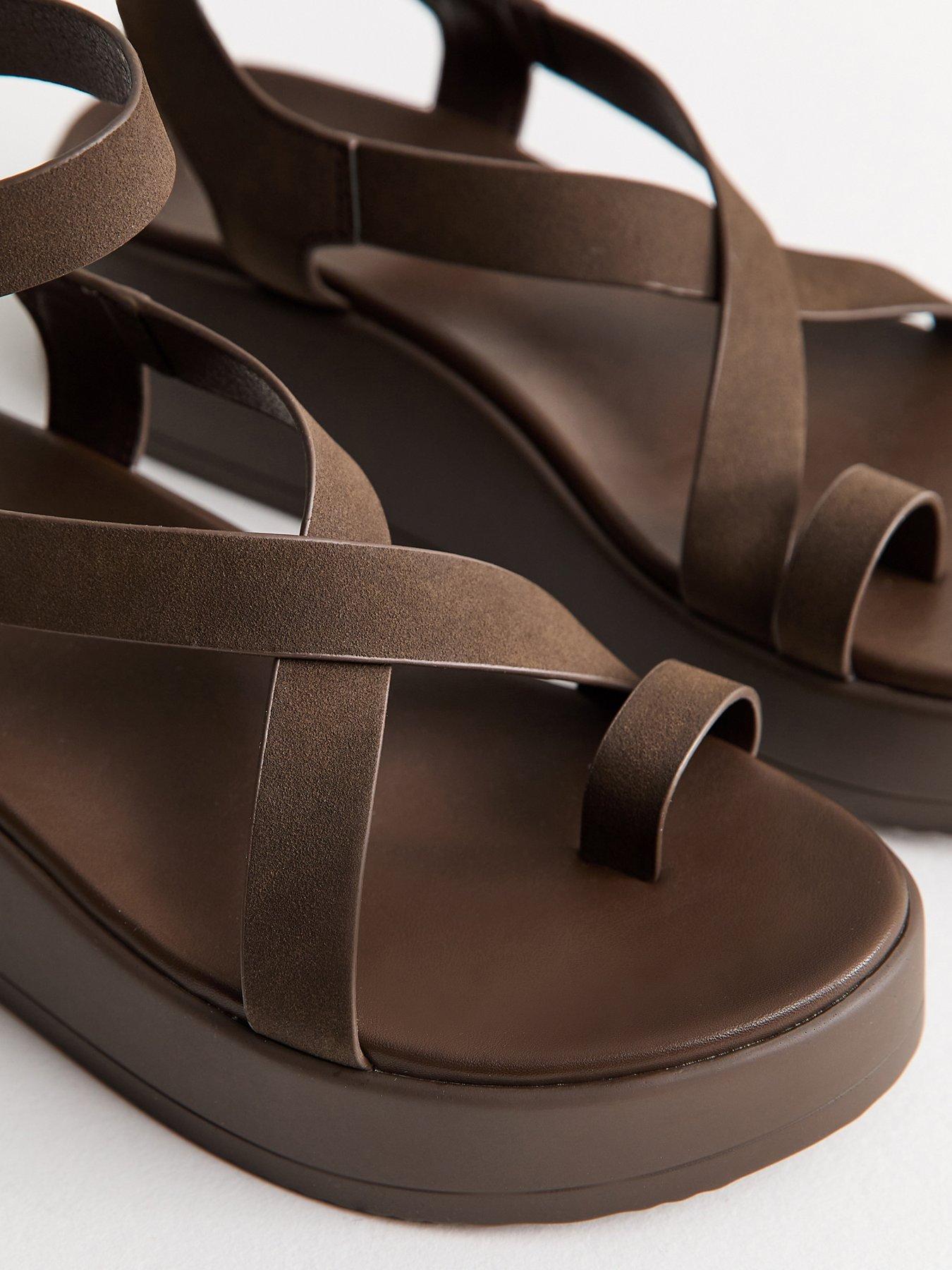 New Look Faux Suede Strappy Flatform Sandals - Brown | Littlewoods