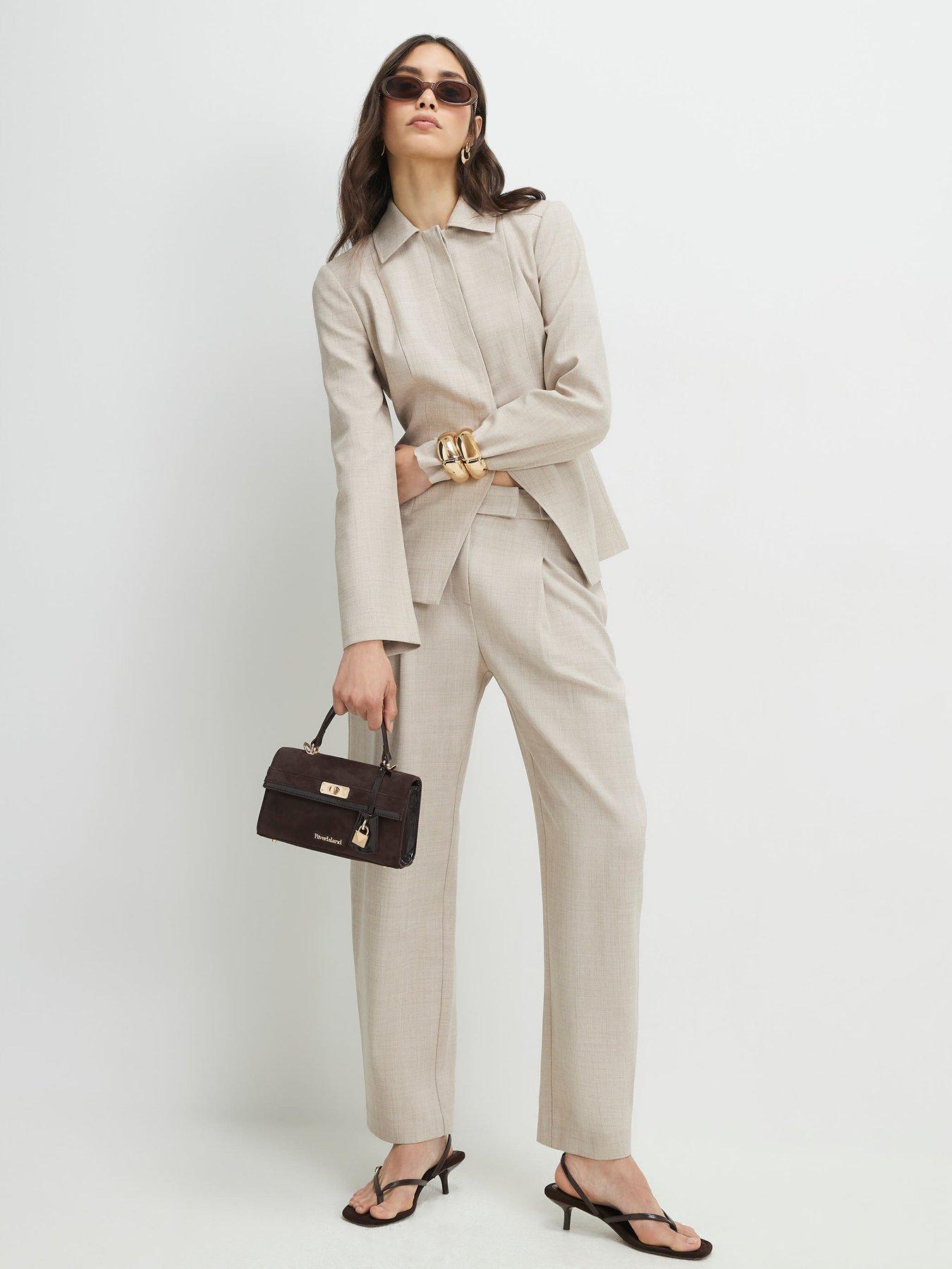  image of river-island-soft-tailored-barrel-trousers-cream