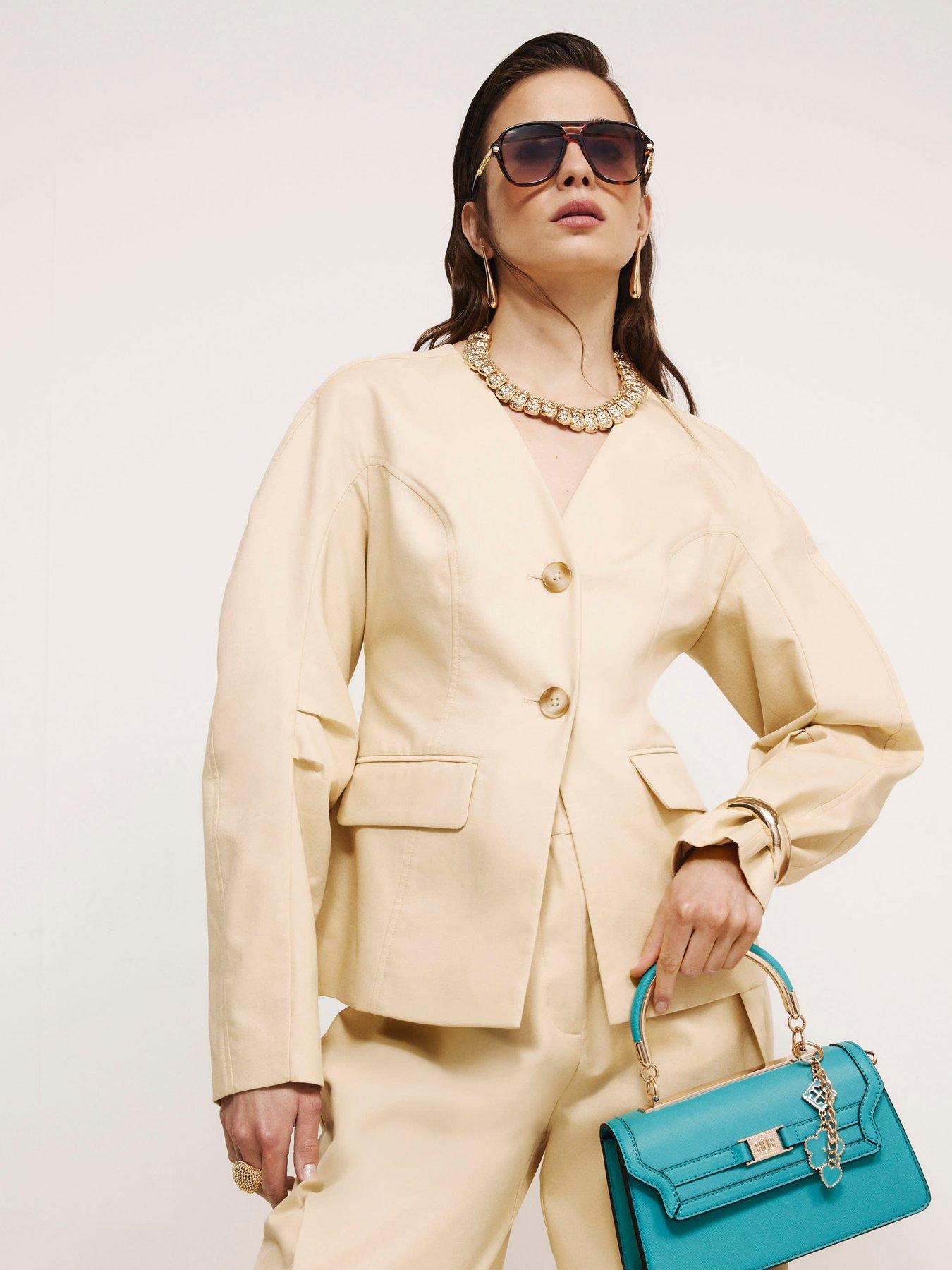 River Island Long Sleeve Collarless Cotton Co-ord Blazer - Yellow