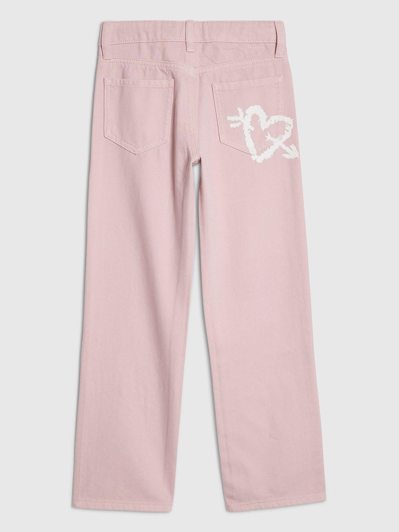 Image 2 of 4 of River Island Older Girls Graffiti Straight Jeans - Pink