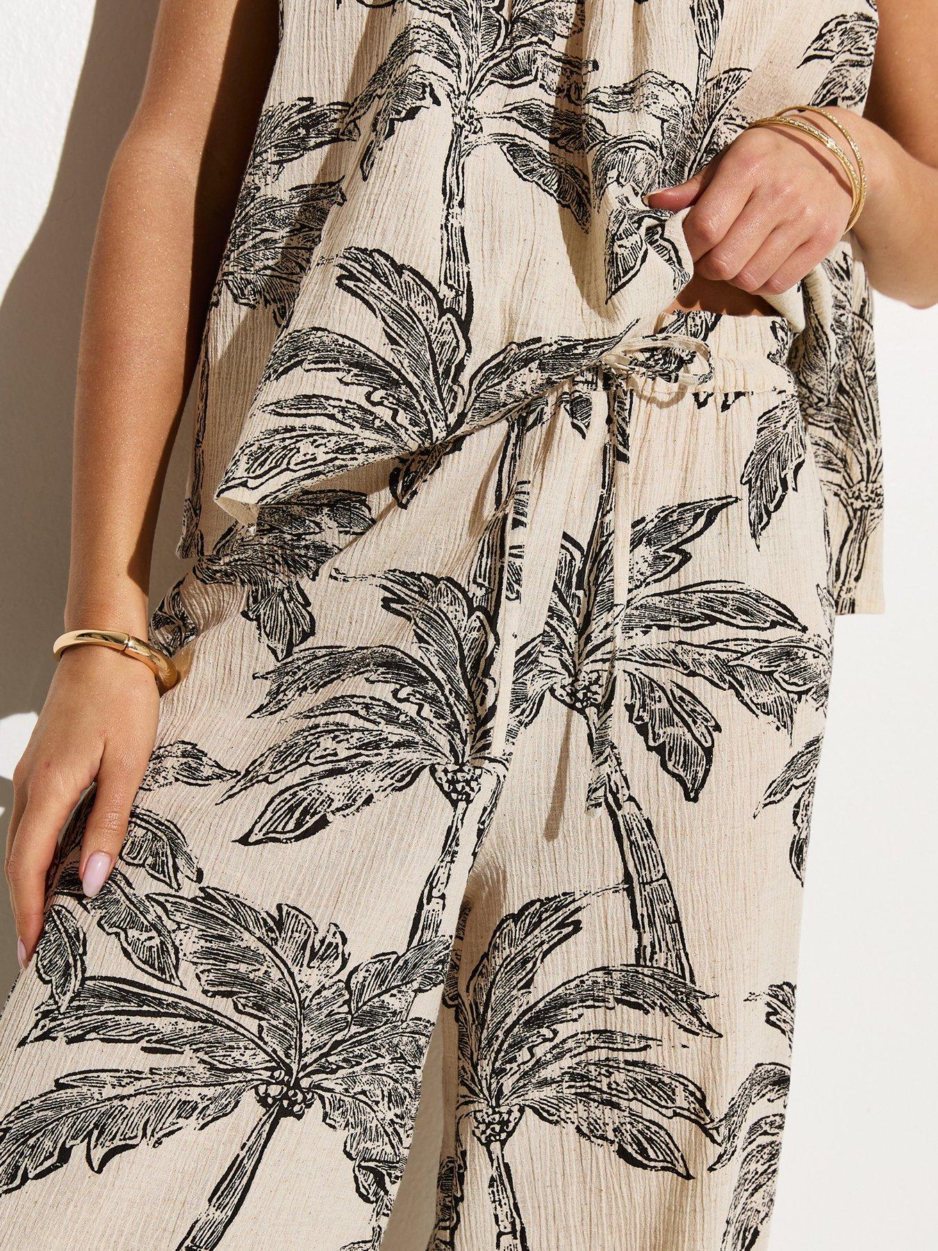  image of new-look-cream-palm-tree-print-beach-trouser