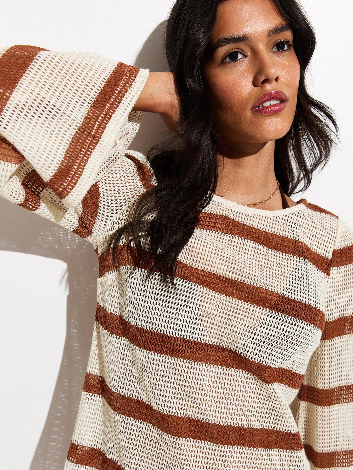 Image 4 of 5 of New Look Scoop Back Crochet Kaftan - Brown