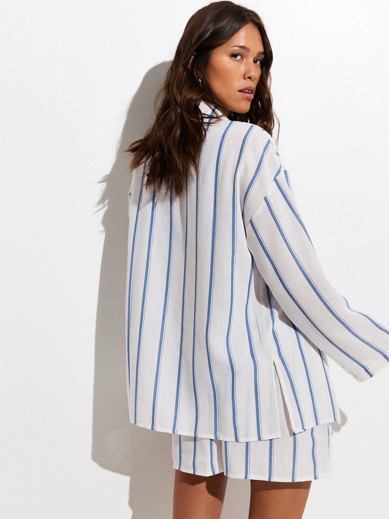 Image 2 of 6 of New Look White And Blue Stripe Co-ord Beach Shorts