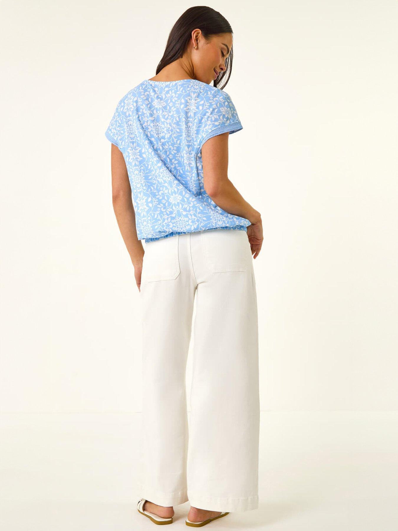 Image 2 of 5 of Roman Petite V-neck Trim Stretch Top
