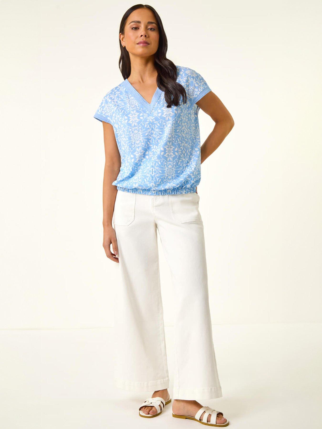 Image 3 of 5 of Roman Petite V-neck Trim Stretch Top