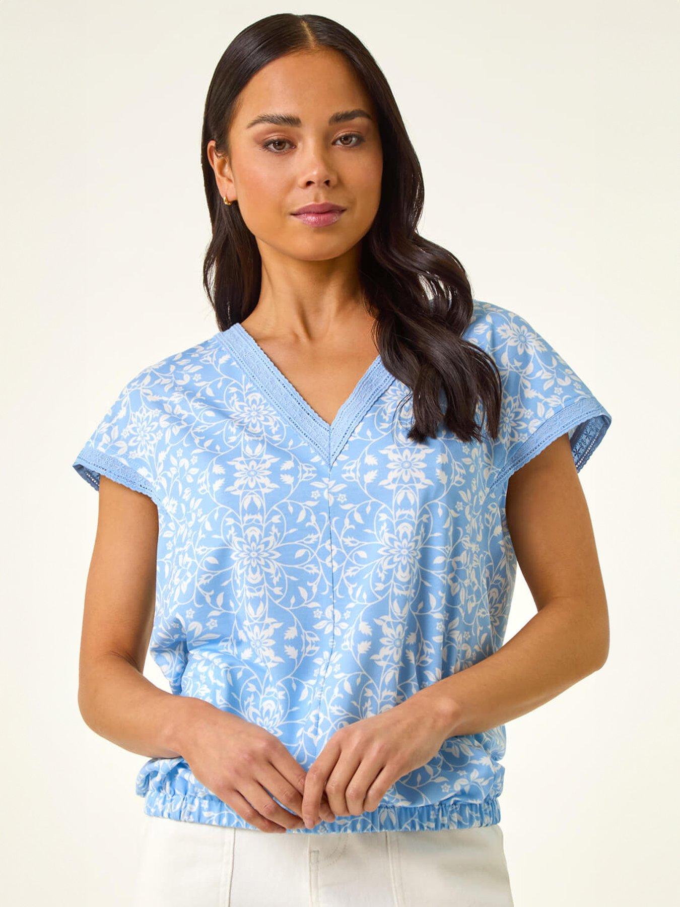 Image 4 of 5 of Roman Petite V-neck Trim Stretch Top