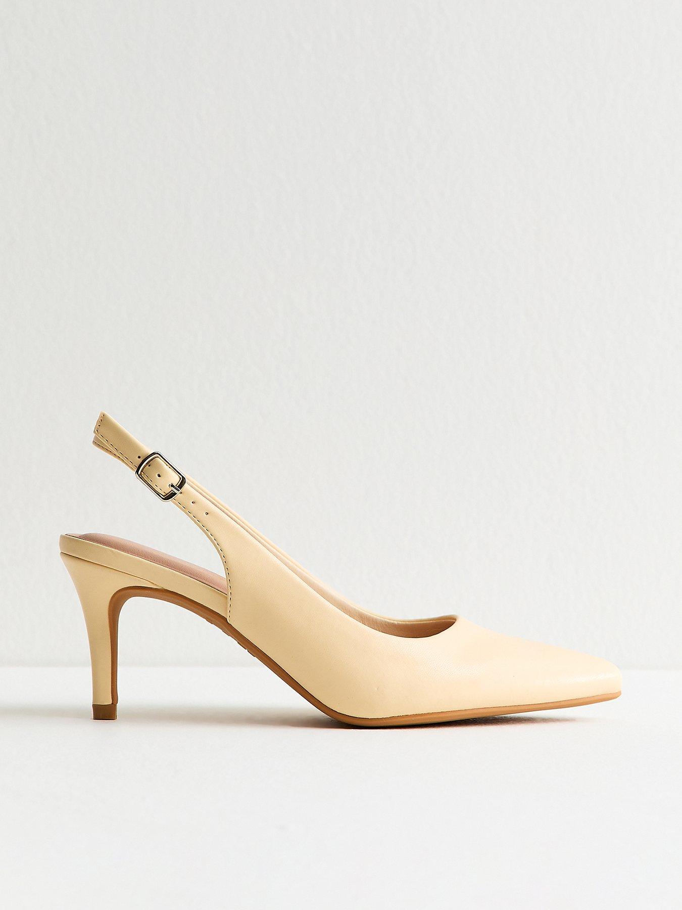 New Look Faux Leather Slingback Stiletto Court Shoes - Light Yellow