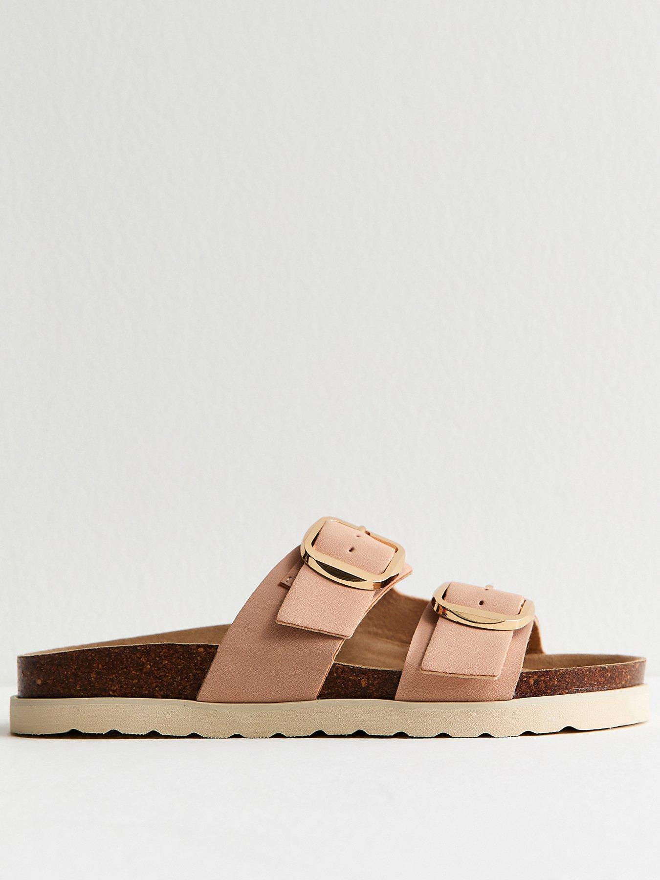 Image 2 of 5 of New Look Cork Sole Double Strap Mule Sandals - Light Pink