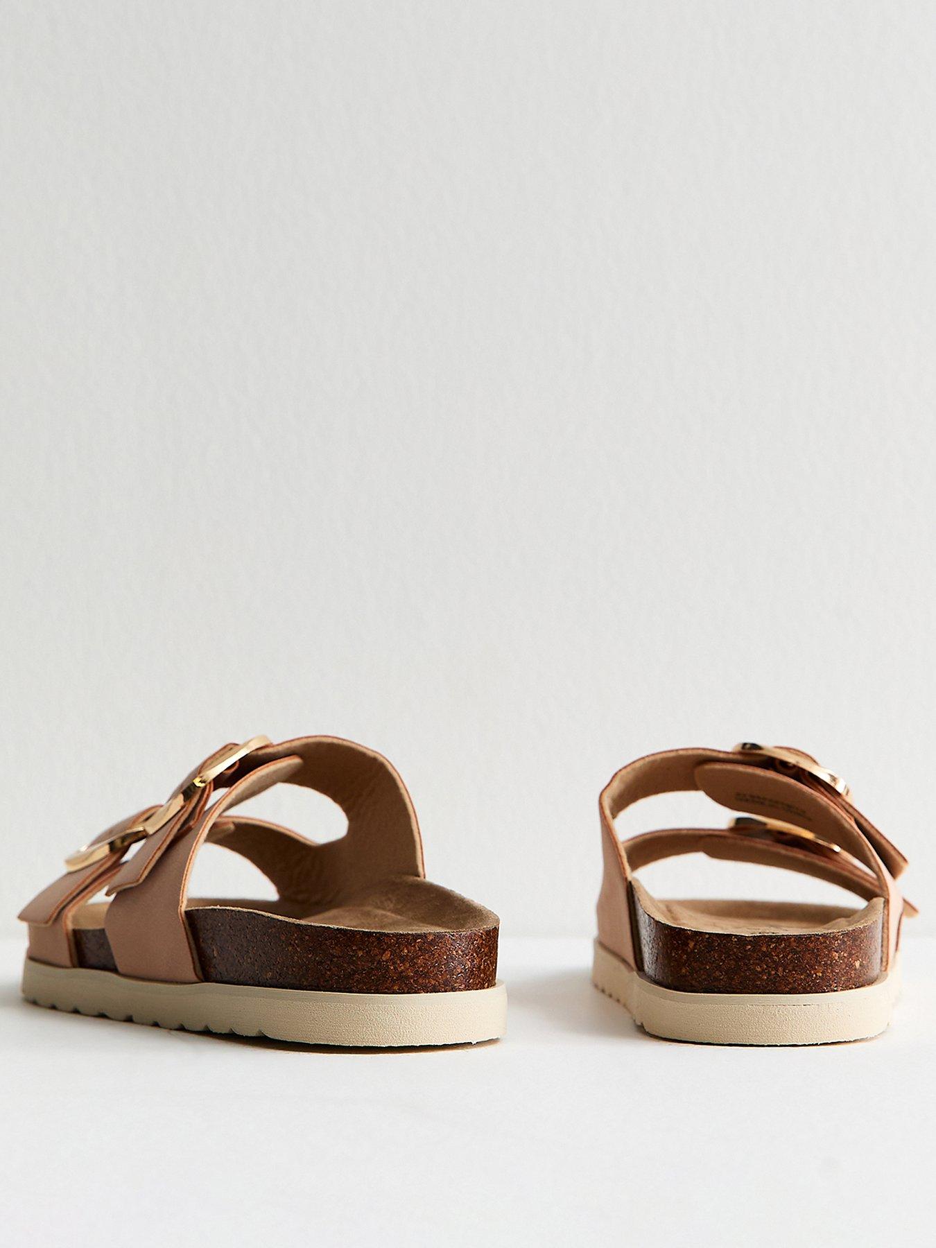 Image 3 of 5 of New Look Cork Sole Double Strap Mule Sandals - Light Pink
