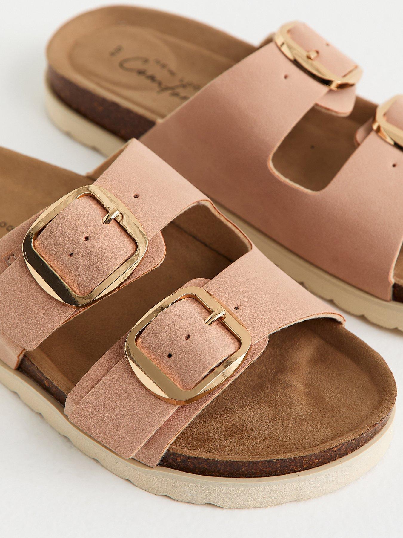 Image 5 of 5 of New Look Cork Sole Double Strap Mule Sandals - Light Pink