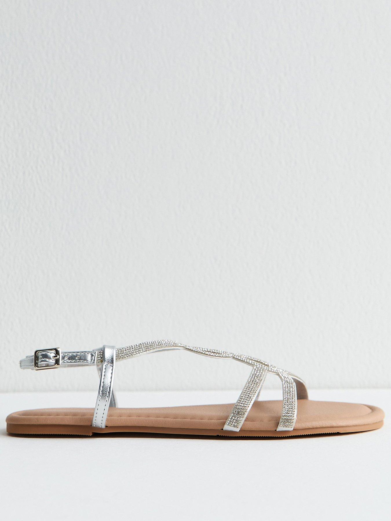 Image 2 of 5 of New Look Embellished Round Toe Sandals - Silver