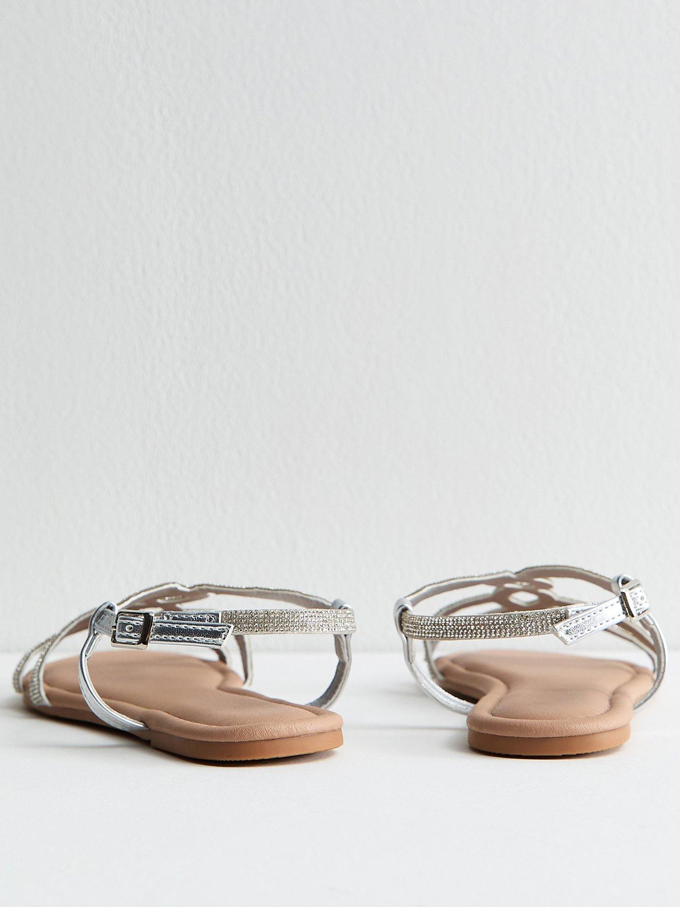 Image 3 of 5 of New Look Embellished Round Toe Sandals - Silver