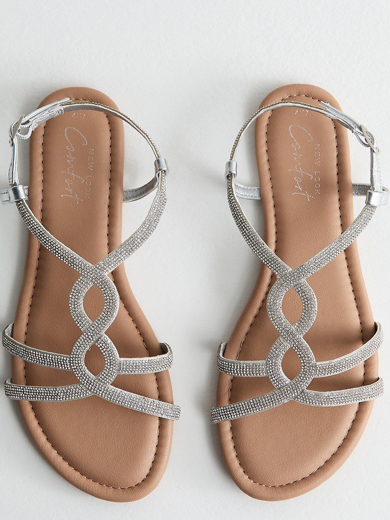 Image 4 of 5 of New Look Embellished Round Toe Sandals - Silver